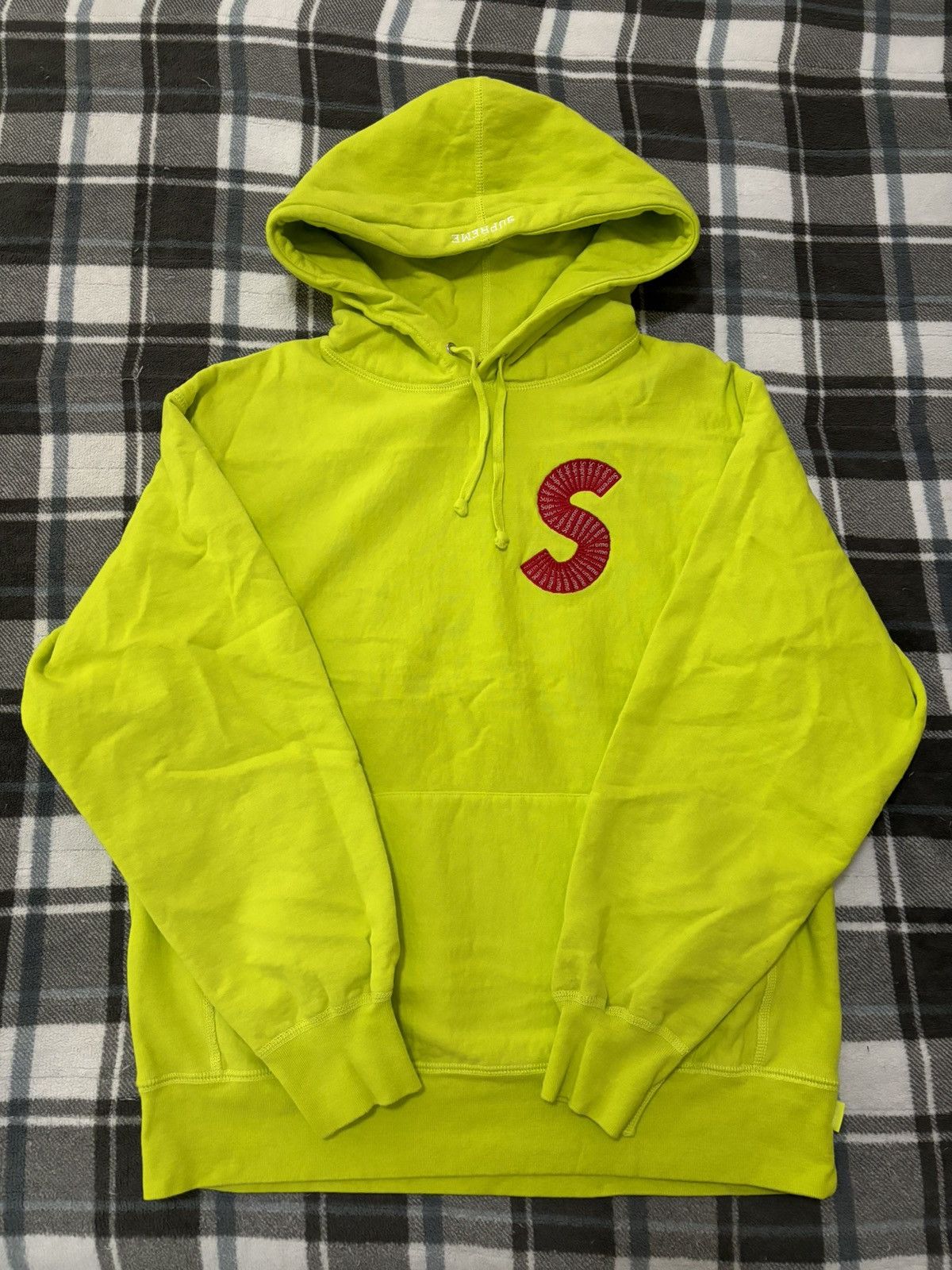 image of Supreme S-Logo Hoodie (Acid Green) Size Small Fw20, Men's