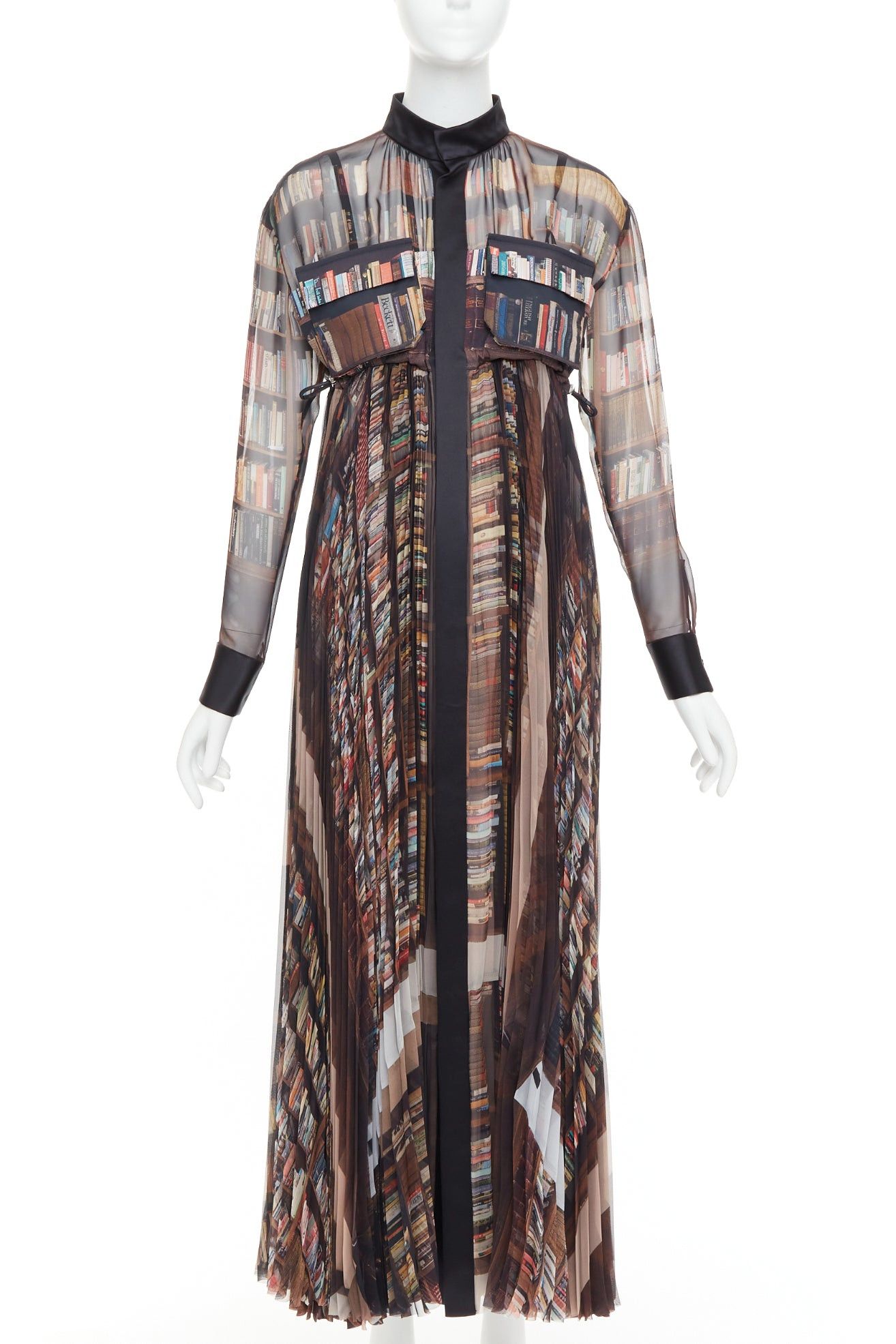Sacai SACAI 2023 Interstellar black multicolour book shelf print pleated dress JP1 S Size S / US 4 / IT 40 - 1 Thumbnail