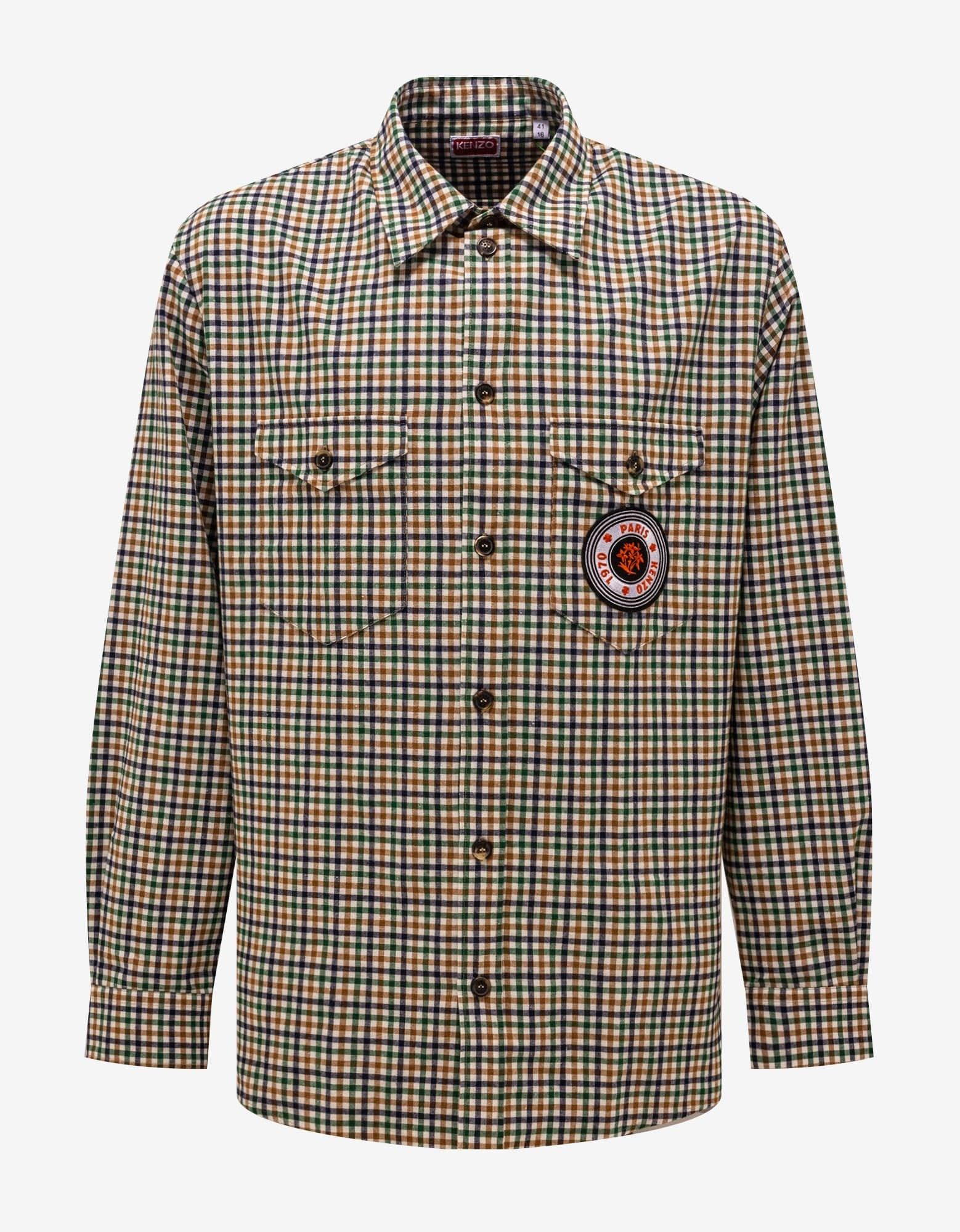 image of Kenzo Multicolour Check Shirt Size 39 in Yellow/Green/Blue, Men's