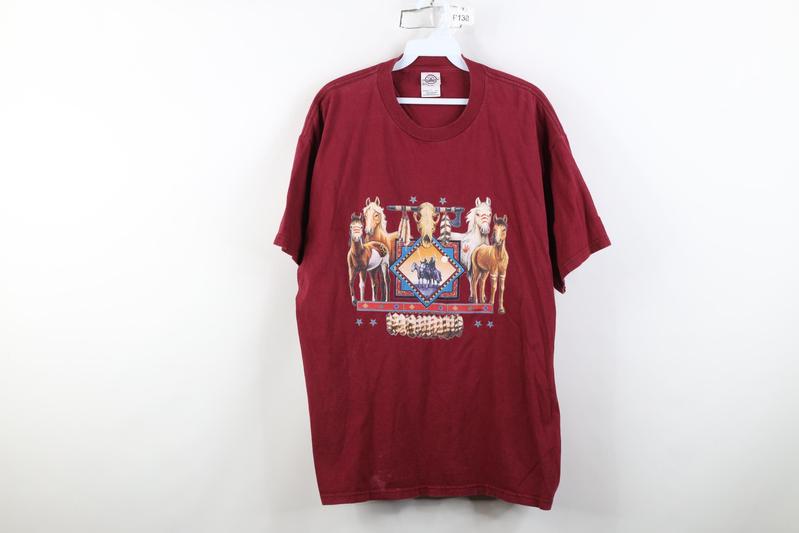 Vintage Vintage 90s Streetwear Native Horse Equestrian T-Shirt Red Size US L / EU 52-54 / 3 - 1 Thumbnail