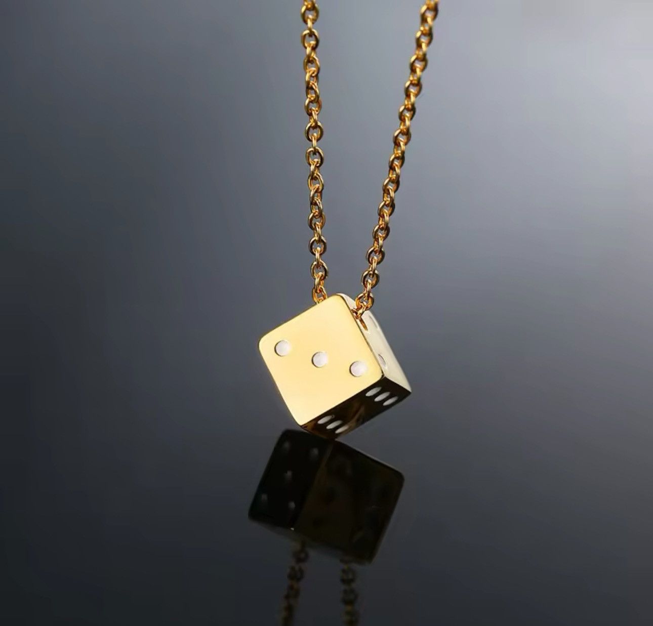 Jewelry Gold Cool Cube Dice Style Necklaces Size ONE SIZE - 2 Thumbnail