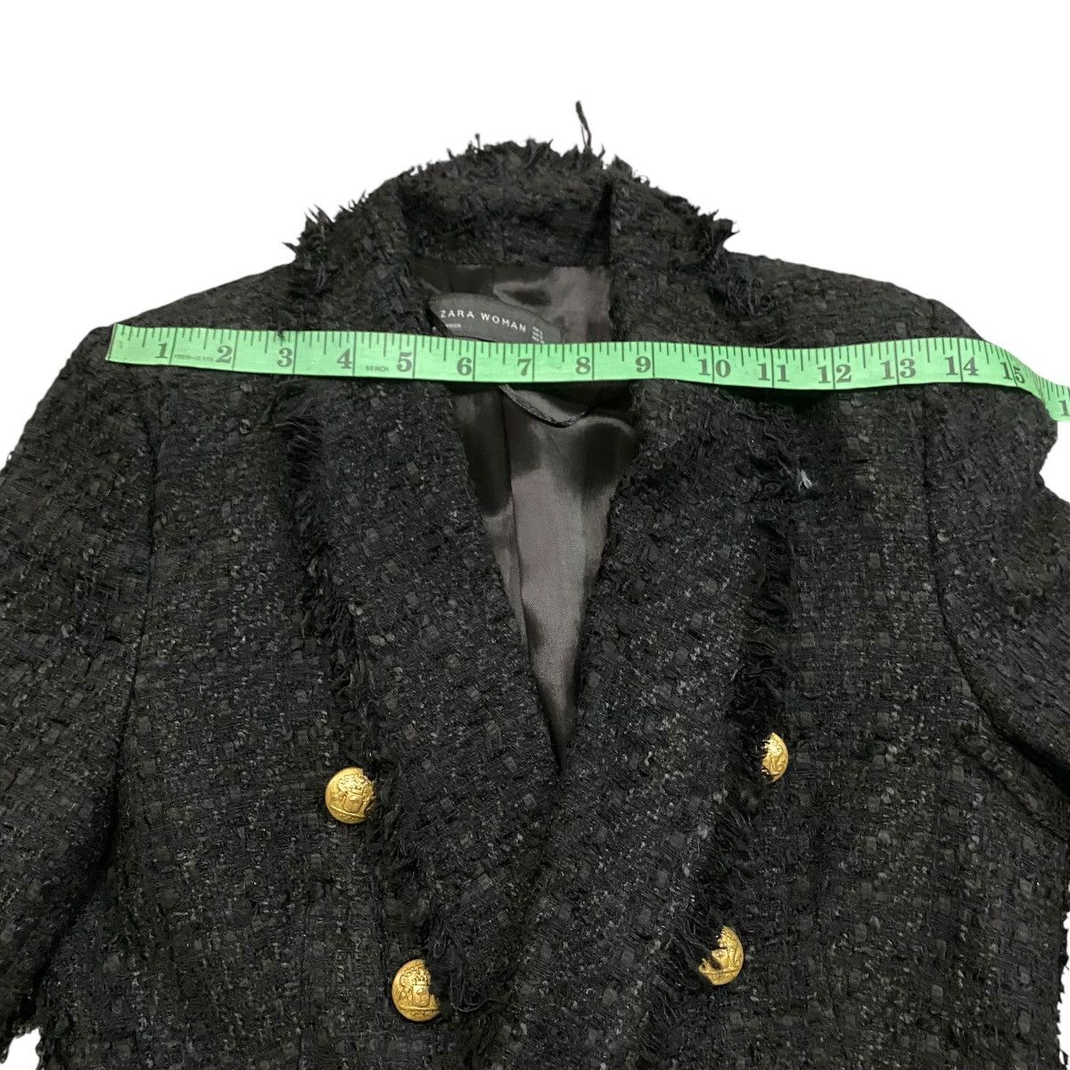 Other × Zara Zara Black Blazer Tweed Whit Gold Button Coat Jacket Size S / US 4 / IT 40 - 14 Thumbnail