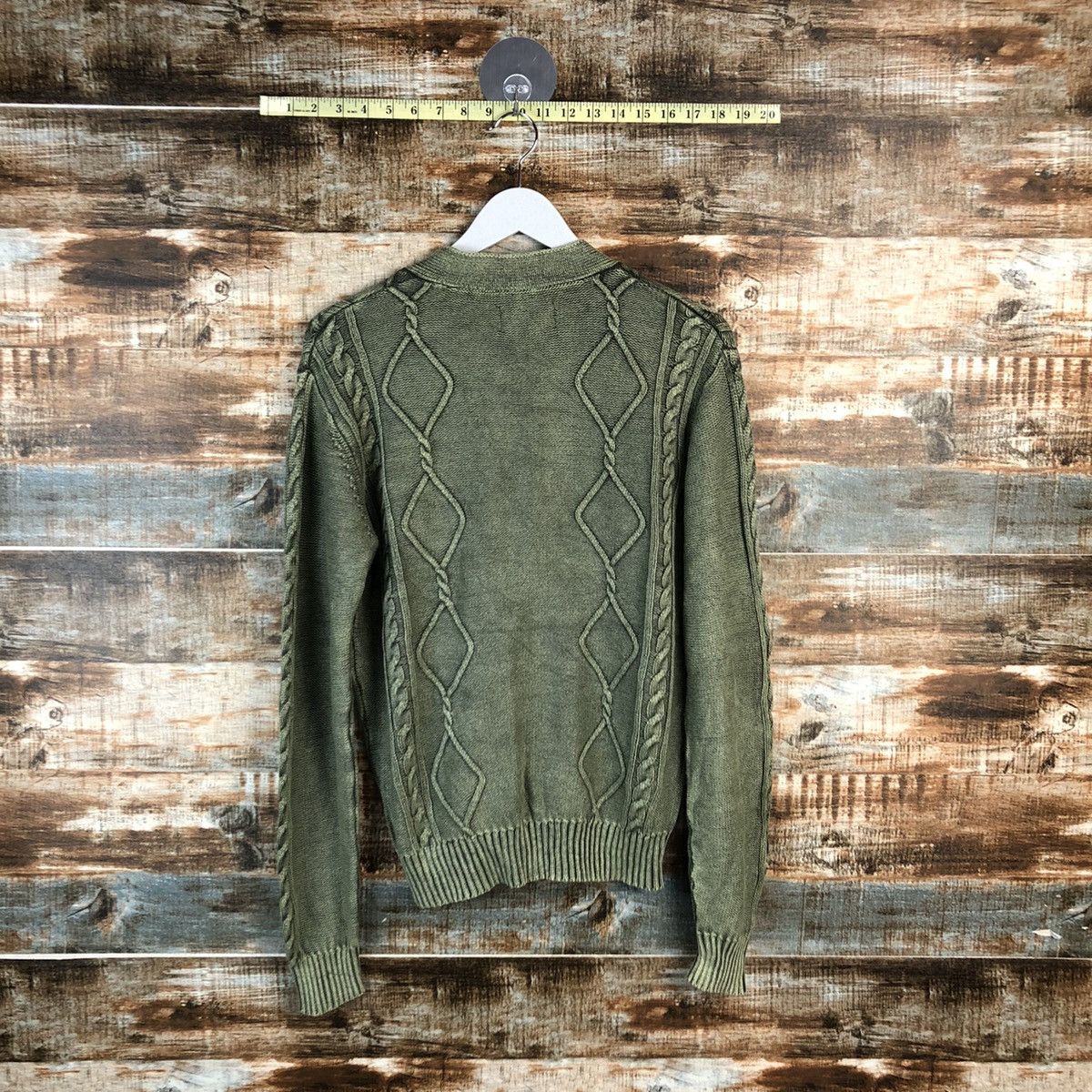 Vintage DL In Crew Sive Green faded Cardigan Knitwear #C494 Size US L / EU 52-54 / 3 - 12 Thumbnail