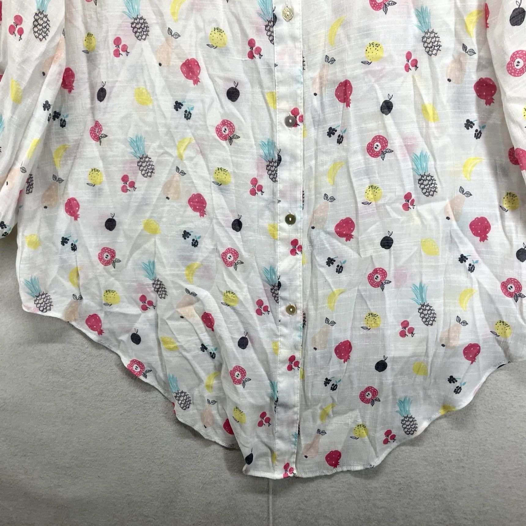 Vintage Hope & Harlow Women's Shirt Tunic L White Floral Fruit Pattern Button-Up Sheer Lightweight Summer Spring Casual Womens Size L / US 10 / IT 46 - 7 Thumbnail