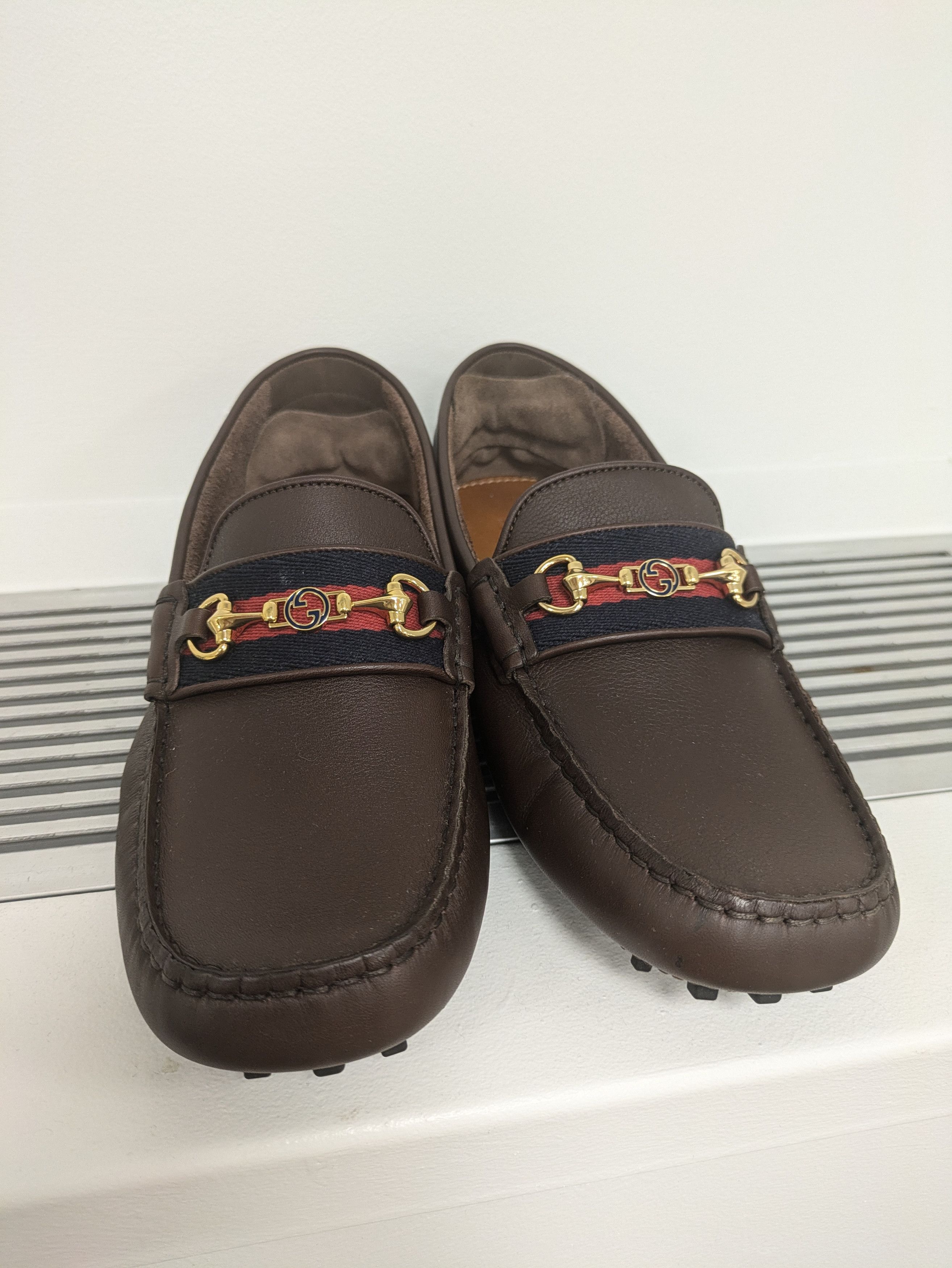 Gucci GUCCI Ayrton Webbing-Trimmed Horsebit Leather Driving Shoes Size US 8 / EU 41 - 1 Thumbnail