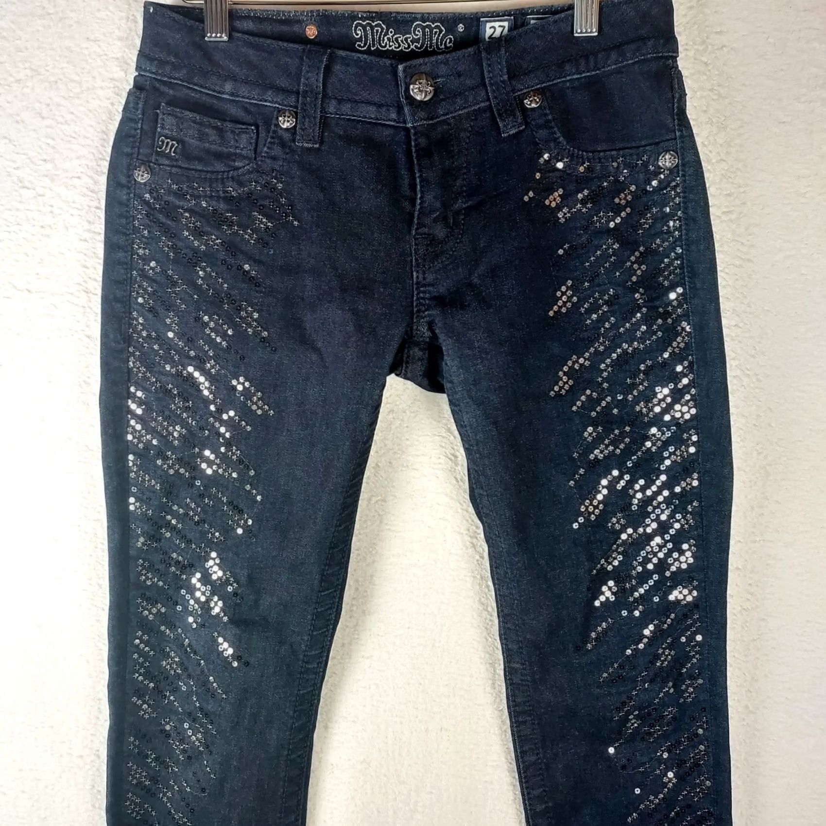 Miss Me Miss Me Jeans JP7220G Women 27x30 Dark Wash Sequin Embellished Super Skinny Denim 5-Pocket Zip Regular Women Jeans Size 27" / US 4 / IT 40 - 4 Thumbnail