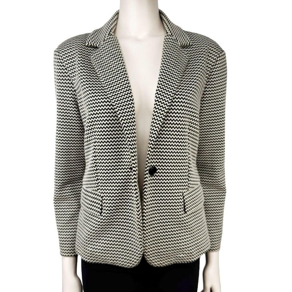 Max Mara MAXMARA Weekend Soft Cropped Black & White Blazer Sz L Size L / US 10 / IT 46 - 6 Thumbnail