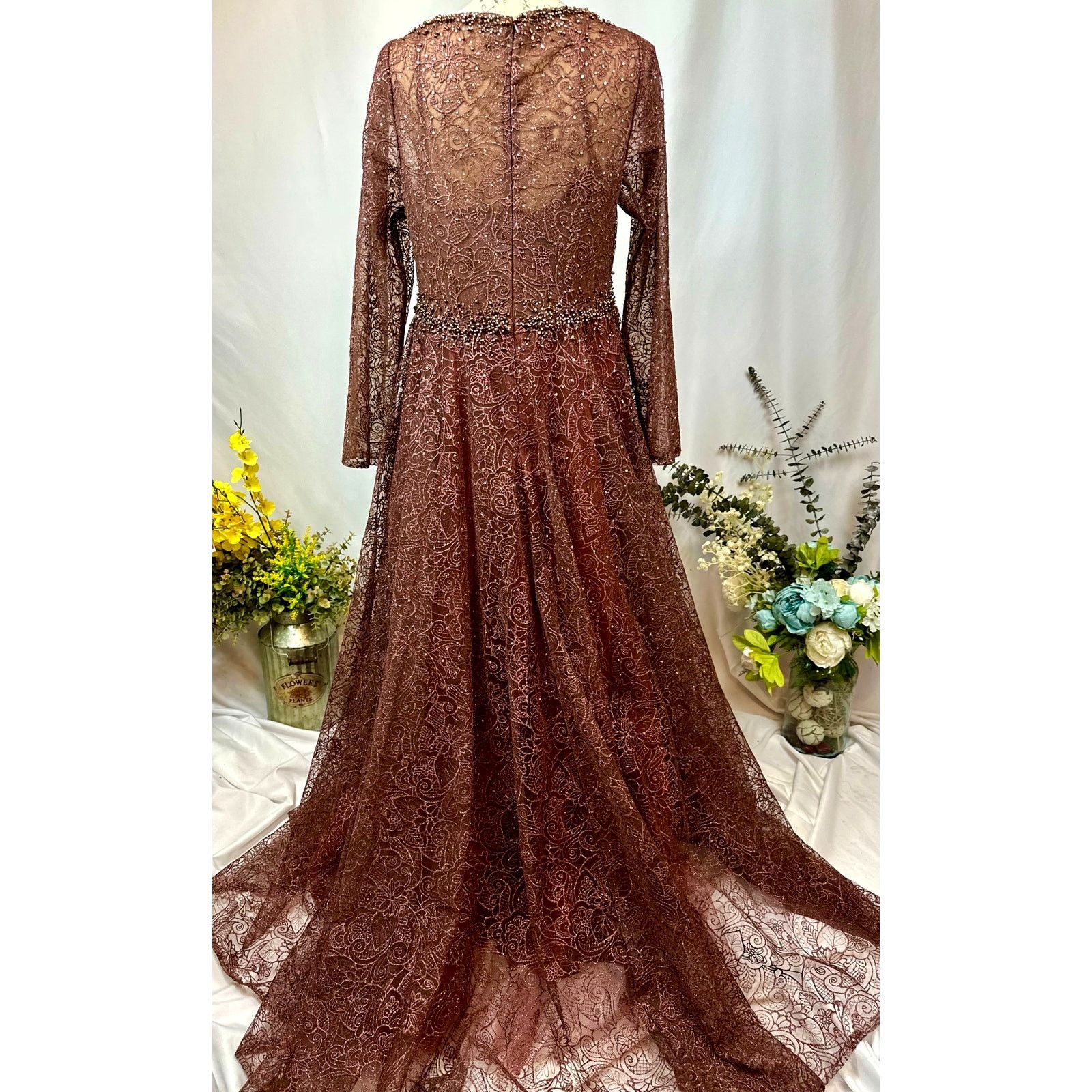 Other Mac Duggal Embellished Illusion V-Neck Gown Chocolate 12 Size XL / US 12-14 / IT 48-50 - 18 Thumbnail