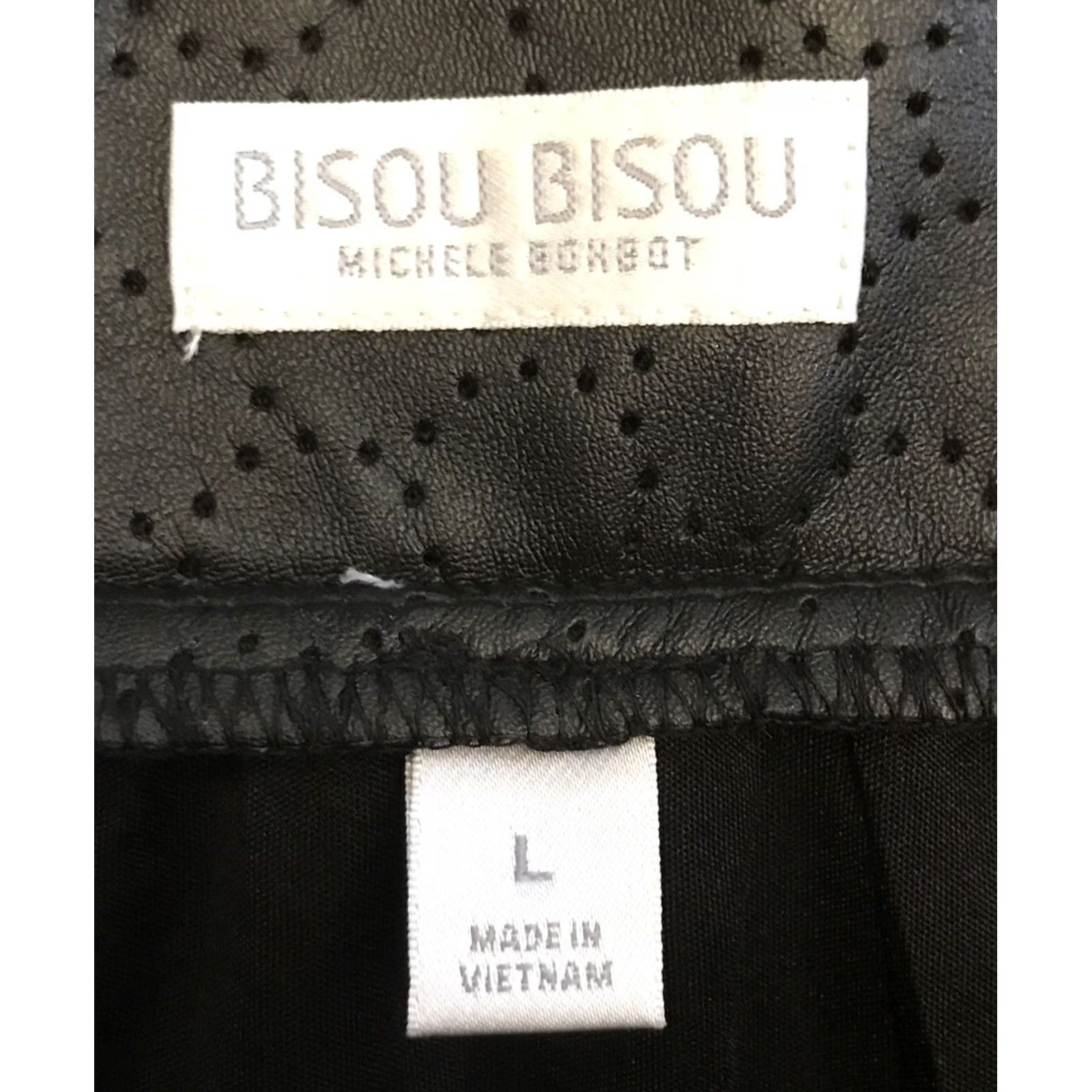 Vintage Bisou Bisou Skirt Mini Black L NWT Sz L W32 Elastic Waist Lined Geometric Patterned Pleather Party/Cocktail Gothic Hip Hop Womens Skirt Size 36" / US 14 / IT 50 - 3 Thumbnail