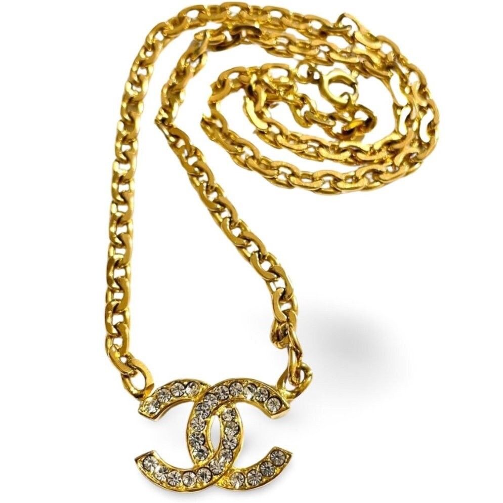 Chanel Vintage CHANEL golden chain necklace with crystal CC mark Size ONE SIZE - 3 Thumbnail