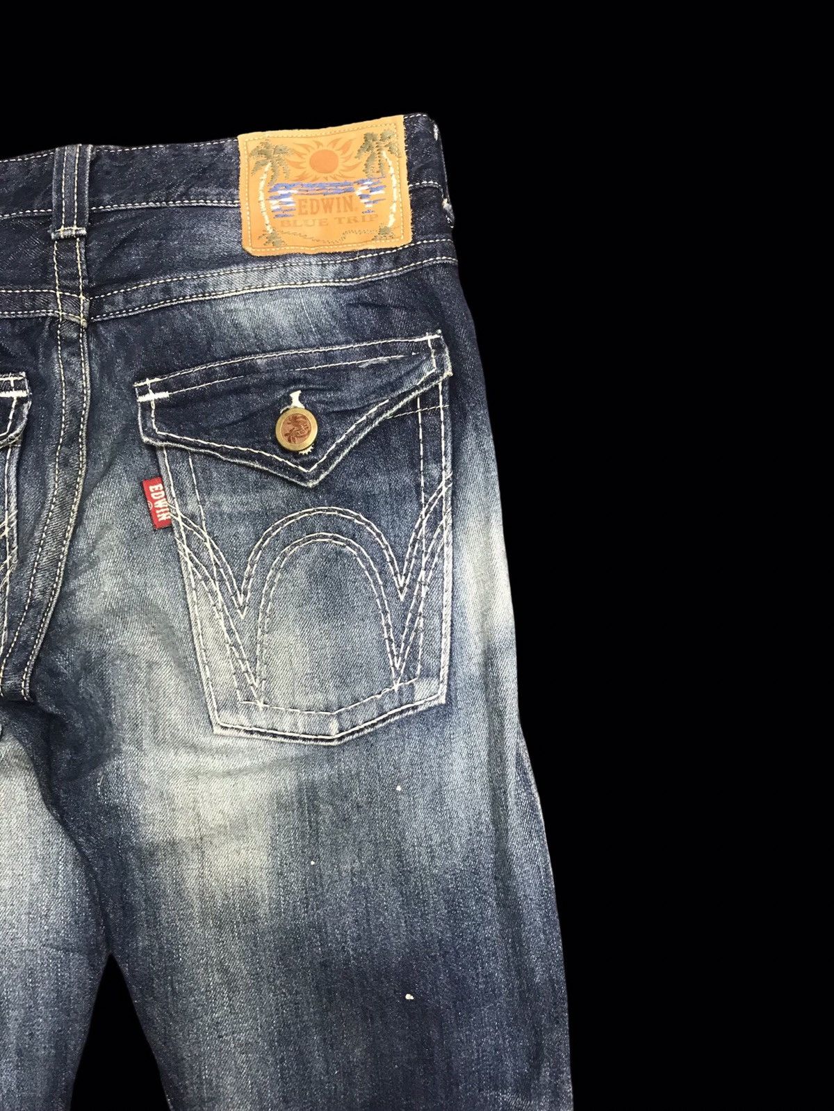 Edwin 💥BOOTCUT💥ARCHIVAL EDWIN STONE WASH DISTRESSED DENIM F112 Size US 35 - 12 Thumbnail