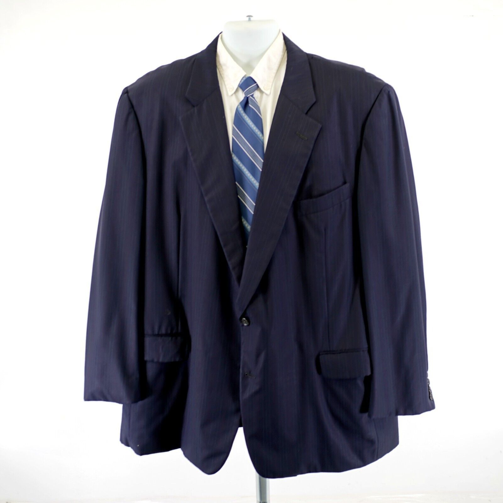 Hickey Freeman DAMAGED Hickey Freeman Wool Blue W/ Multi-Colored Striped 50 Size 50L - 6 Thumbnail