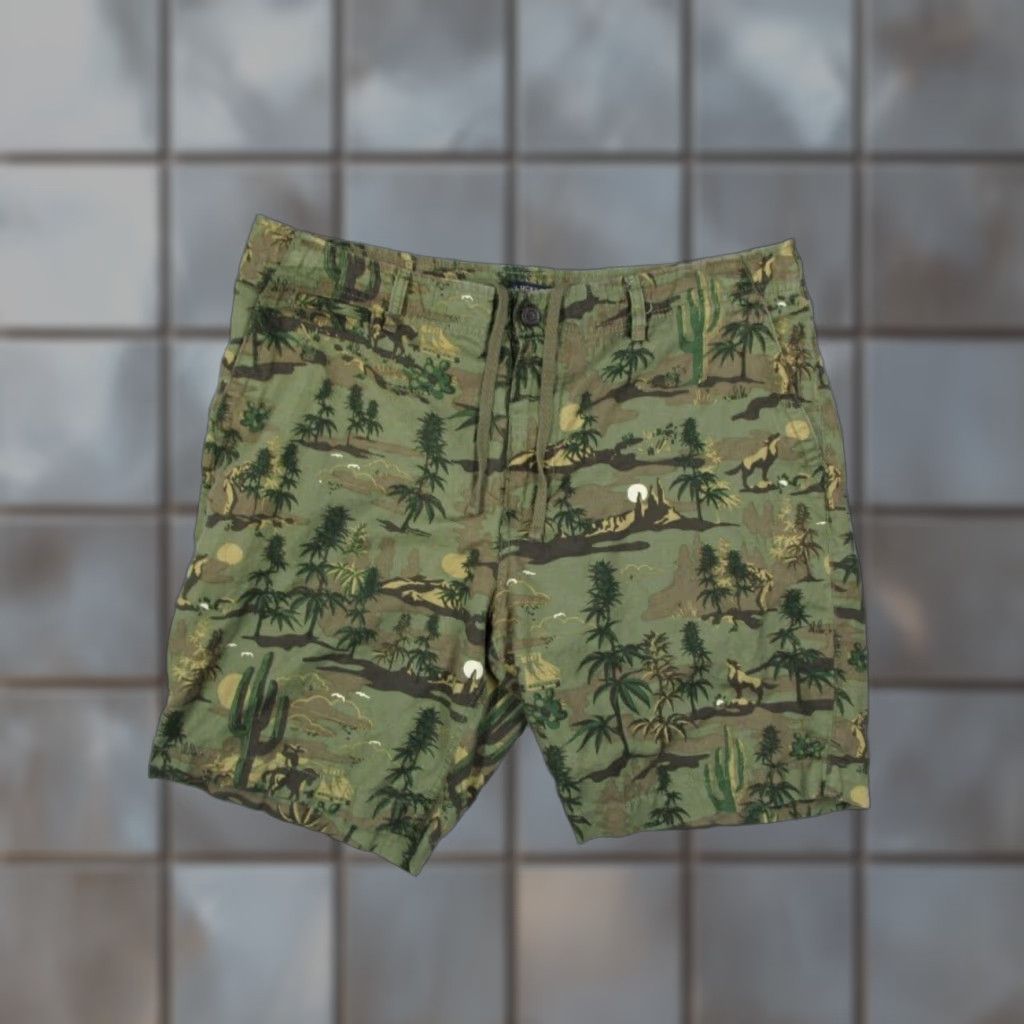 Lucky Brand Lucky Brand Shorts Mens 36 Green Linen Blend 9" AOP Western Cactus Southwest Size US 36 / EU 52 - 1 Thumbnail