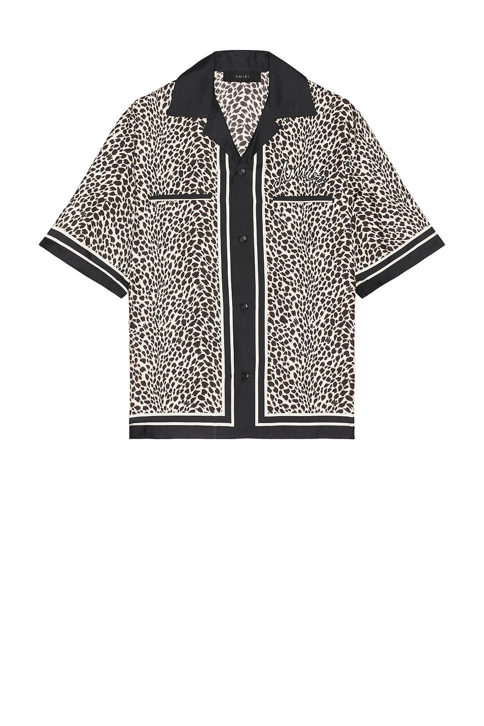 o1orln1025 MA Leopard Bowling Shirt in Black/White