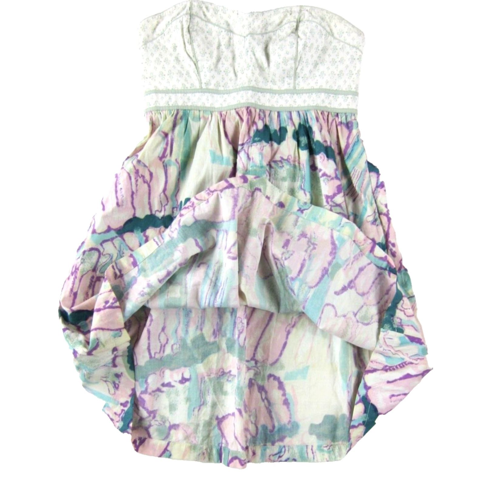 Vintage Kimchi Blue Cotton Green Ivory Purple Floral Abstract Pocket Strapless Dress 4 Size S / US 4 / IT 40 - 6 Thumbnail