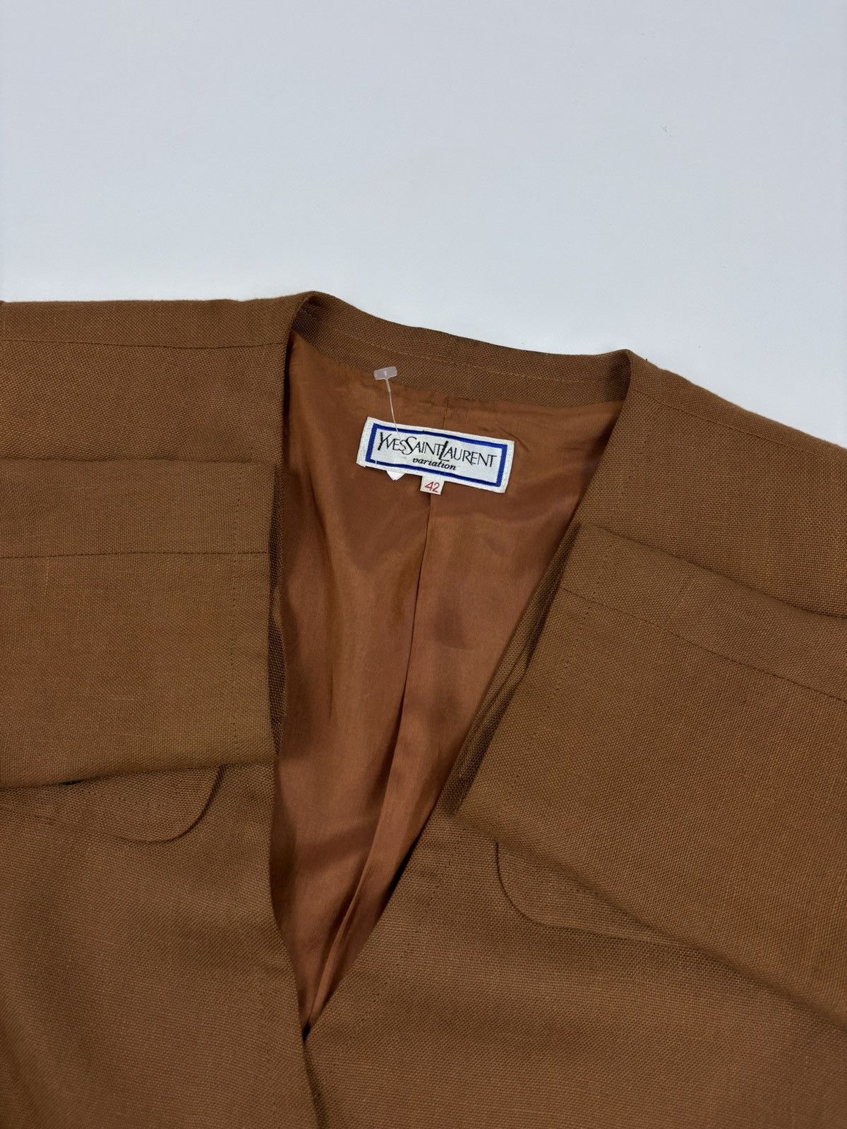 Yves Saint Laurent Rare 70's YSL Variation Rive Gauche Linen Elegant Set 2 Piece Skirt Suit Blazer Jacket Size M / US 6-8 / IT 42-44 - 15 Thumbnail