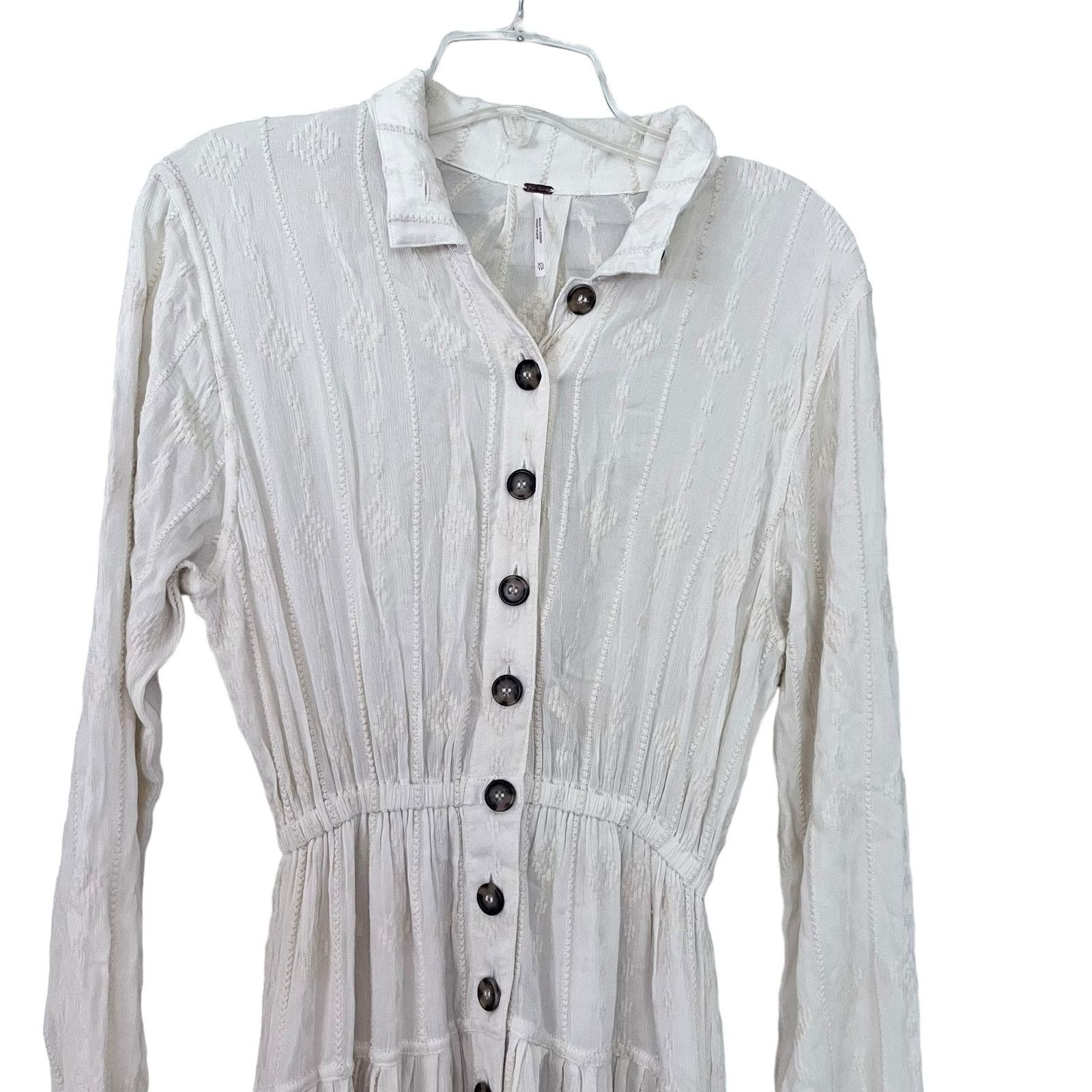 Free People Free People Diamond Head Embroidered Midi Dress Raw Linen Size XS / US 0-2 / IT 36-38 - 6 Thumbnail