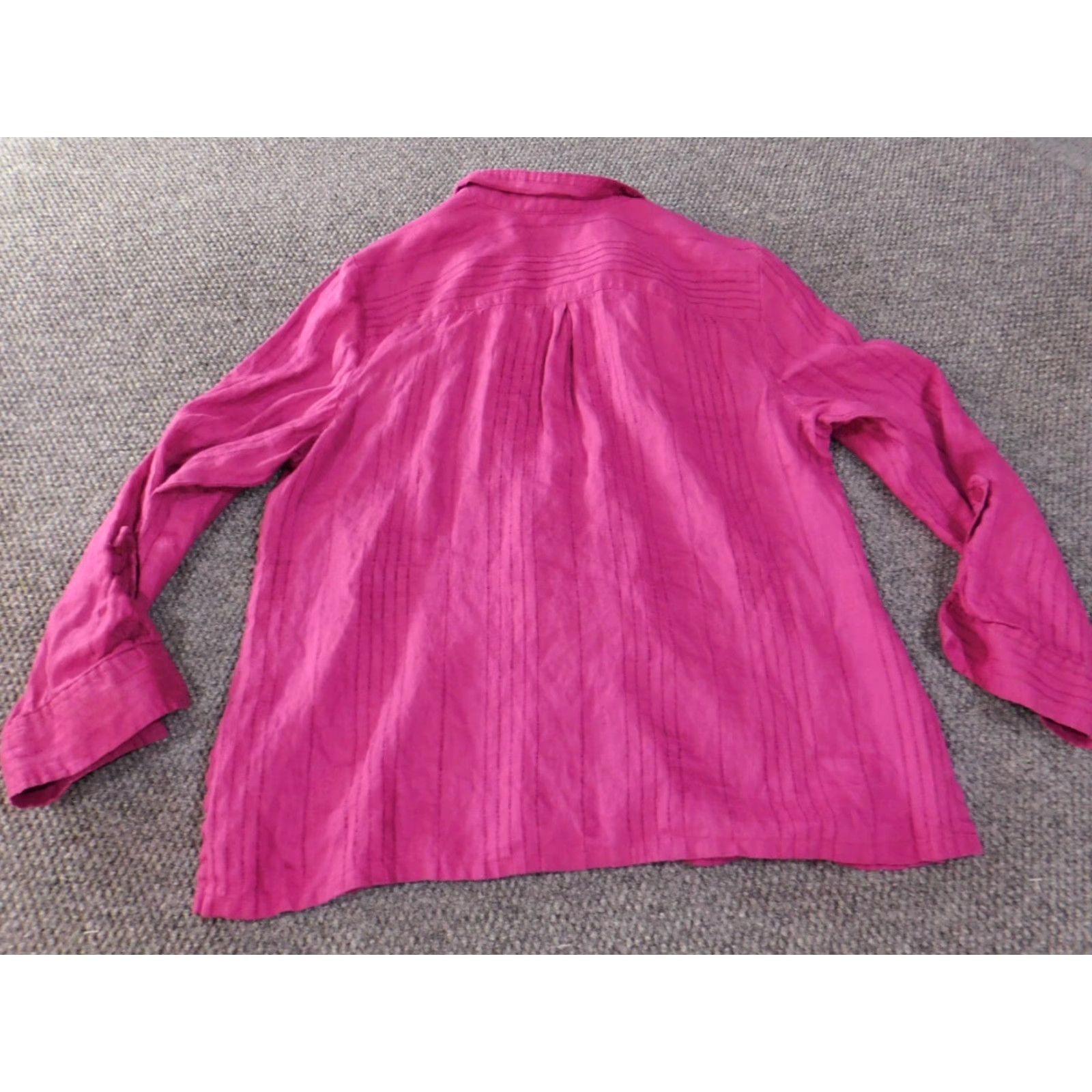 JM Collection JM Collection Button-Up Shirt Womens 18 Pink Linen Knit Pullover Collared Long Sleeve Casual Designer Blouse Striped Button Accents Stretch Regular Size XXL / US 16-18 / IT 52-54 - 7 Thumbnail