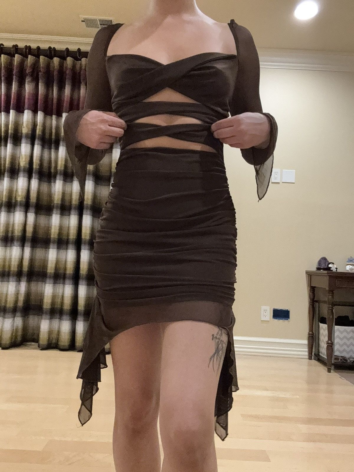 Fashion Nova Fashion Nova Chocolate Brown Cutout High-Low Bodycon Dress Size S / US 4 / IT 40 - 1 Thumbnail