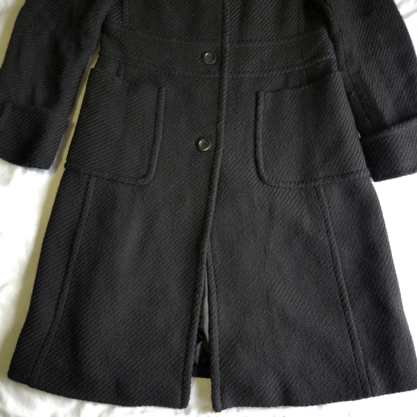 Express Express Women’s Size 9/10 Black Wool Blend Long Coat Made in Romania w/ Pockets Size L / US 10 / IT 46 - 3 Thumbnail