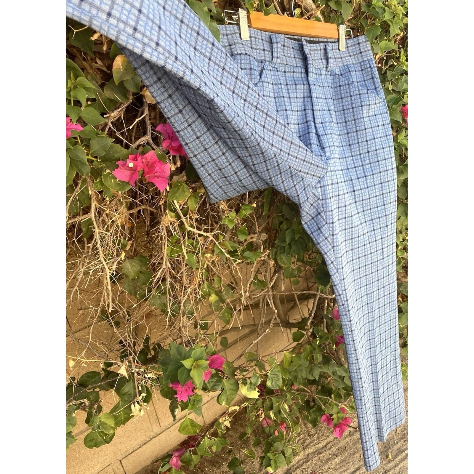 JCPenney Vtg Plaid Polyester Pants Scovill Zipper JCPenney 32 in Waist 60s 70s Hippy Mod Pants Mens Size US 32 / EU 48 - 5 Thumbnail