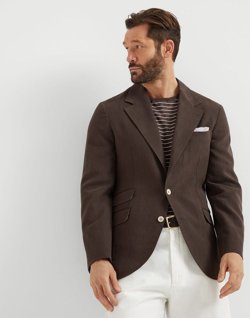 Brunello Cucinelli o1la1rc1a0426 Twisted Linen Deconstructed Blazer in Brown Size US M / EU 48-50 / 2 - 1 Thumbnail