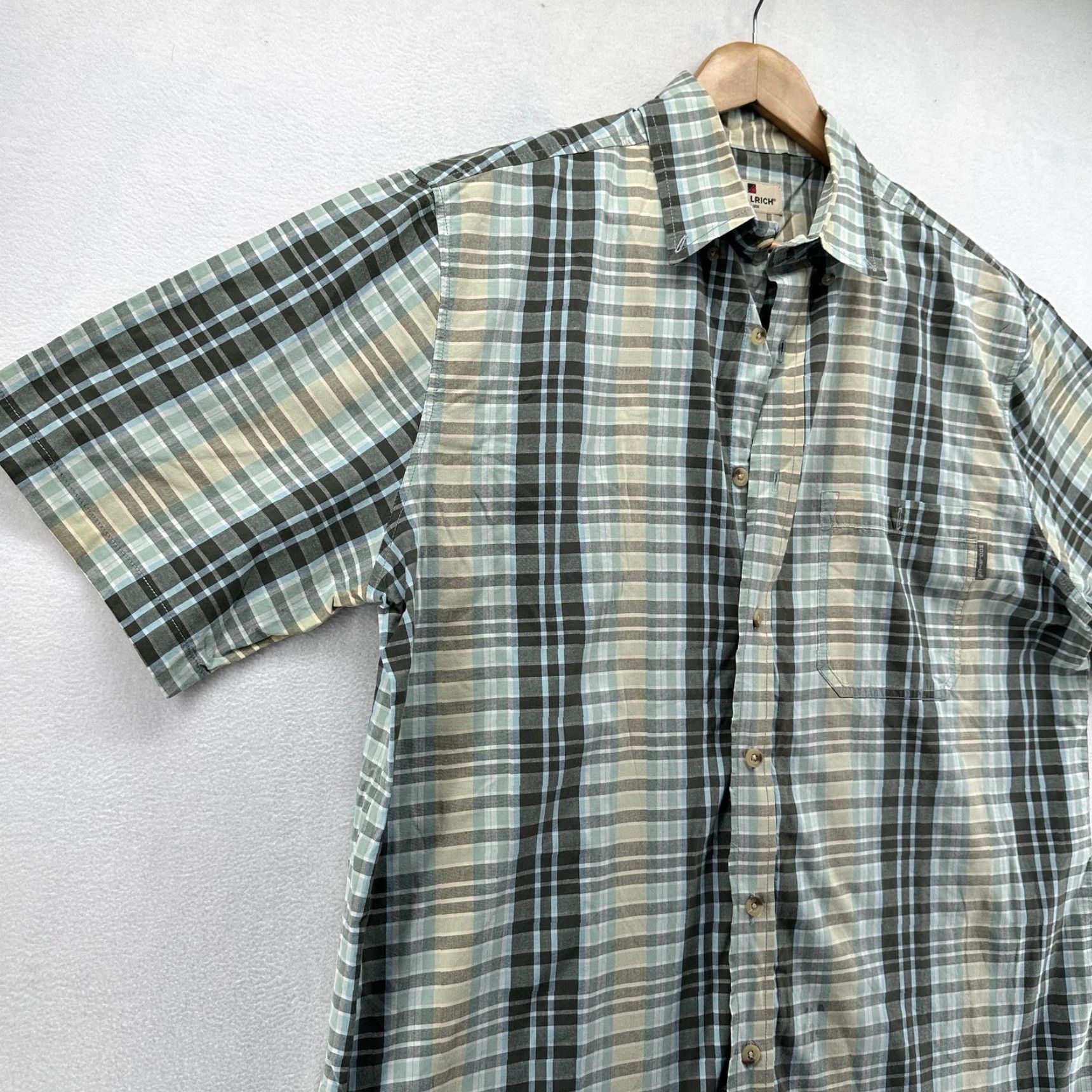 Vintage Woolrich Shirt Mens Large Green Blue Plaid Short Sleeve Button Front Cotton Size US L / EU 52-54 / 3 - 4 Thumbnail