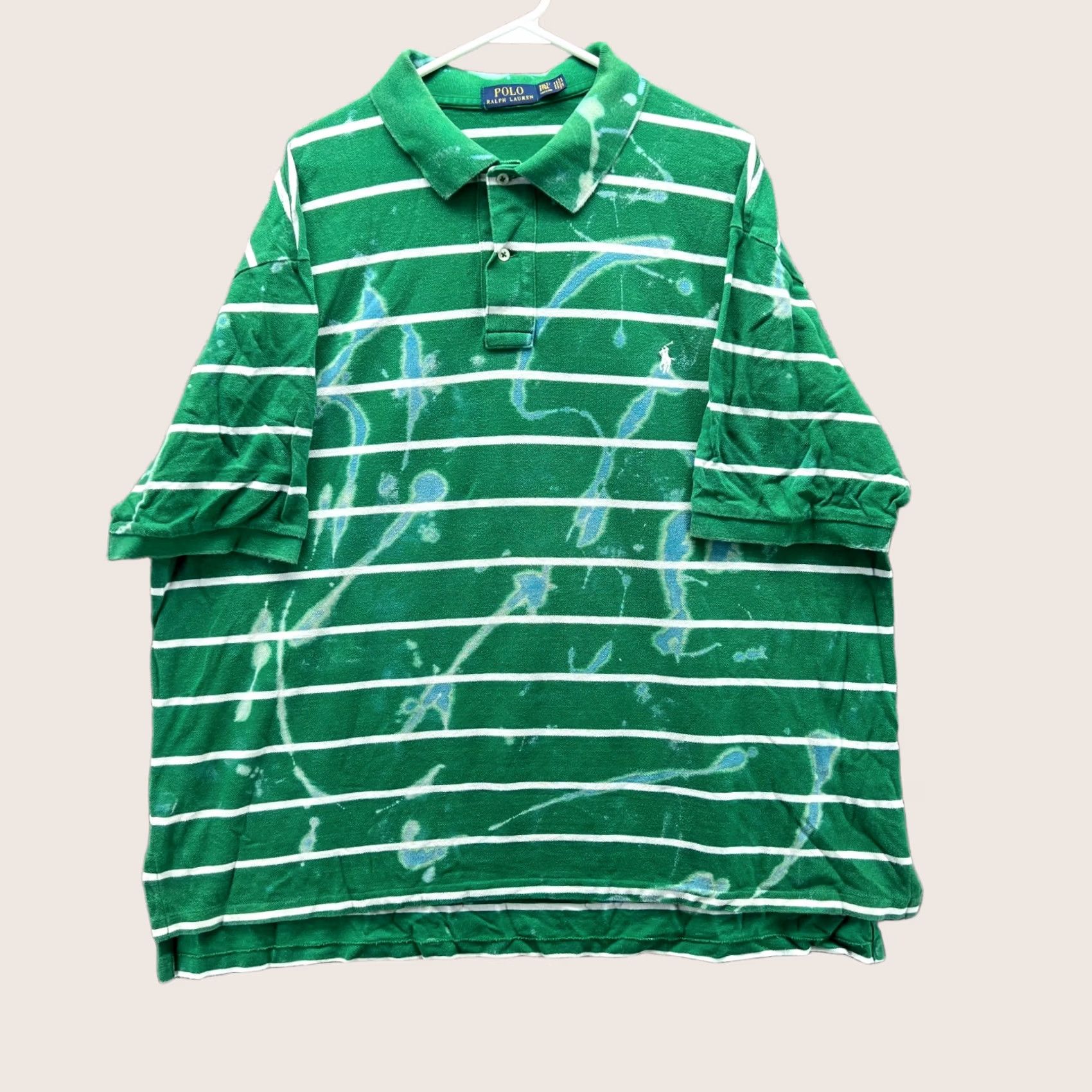 Polo Ralph Lauren VINTAGE Ralph Lauren Polo Shirt Mens 2XLT Green Stripes Polo Ralph Lauren Shirt Geometric Preppy 90s/Rugby/Golf Mens 2XLT Green Size US XXL / EU 58 / 5 - 1 Thumbnail