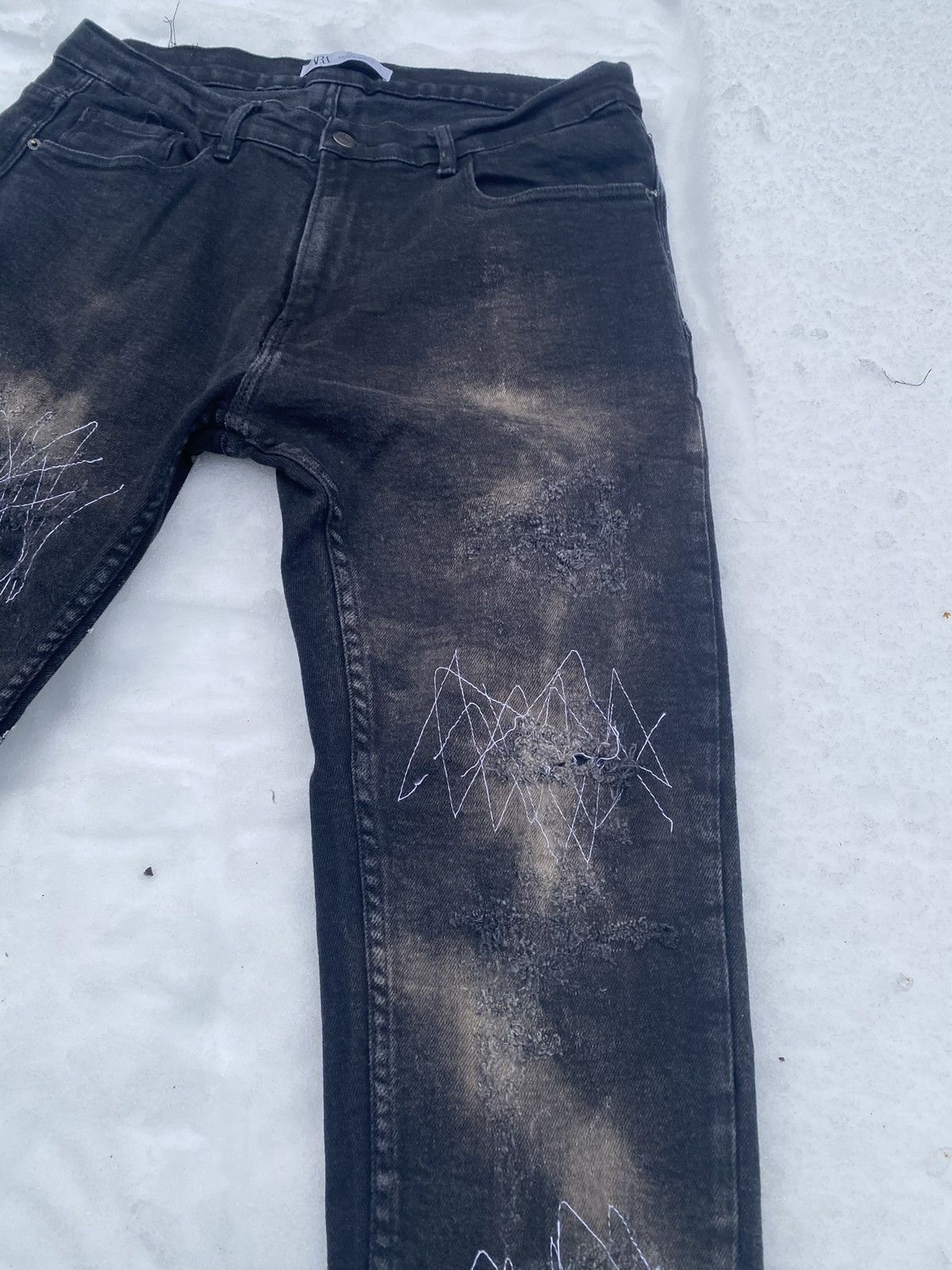 Japanese Brand Black Bleached Distressed and Repaired Zipper Flared Denim Size US 35 - 7 Thumbnail