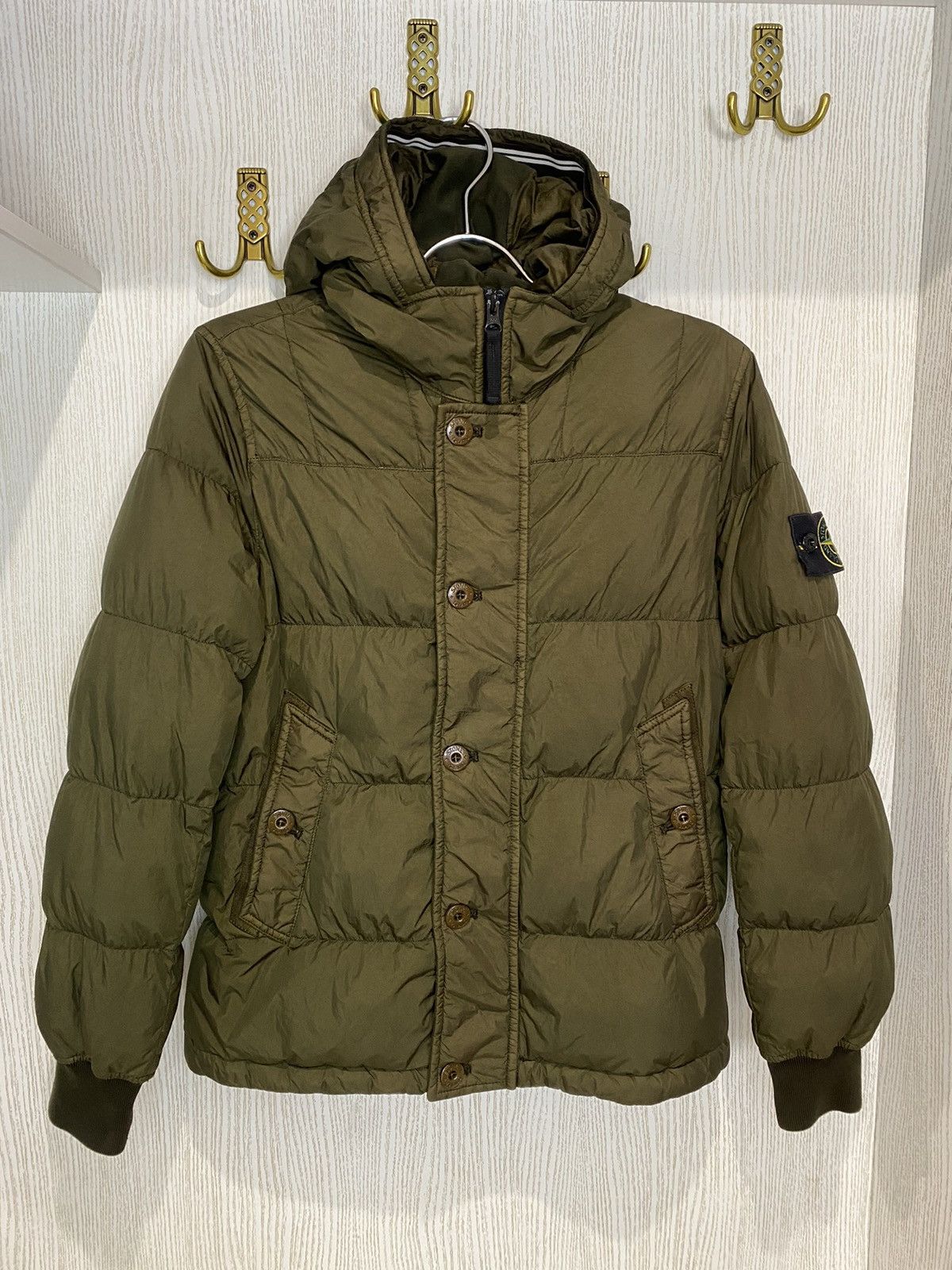 image of Stone Island Down Jacket Puffer in Grey Oil, Men's (Size XS)