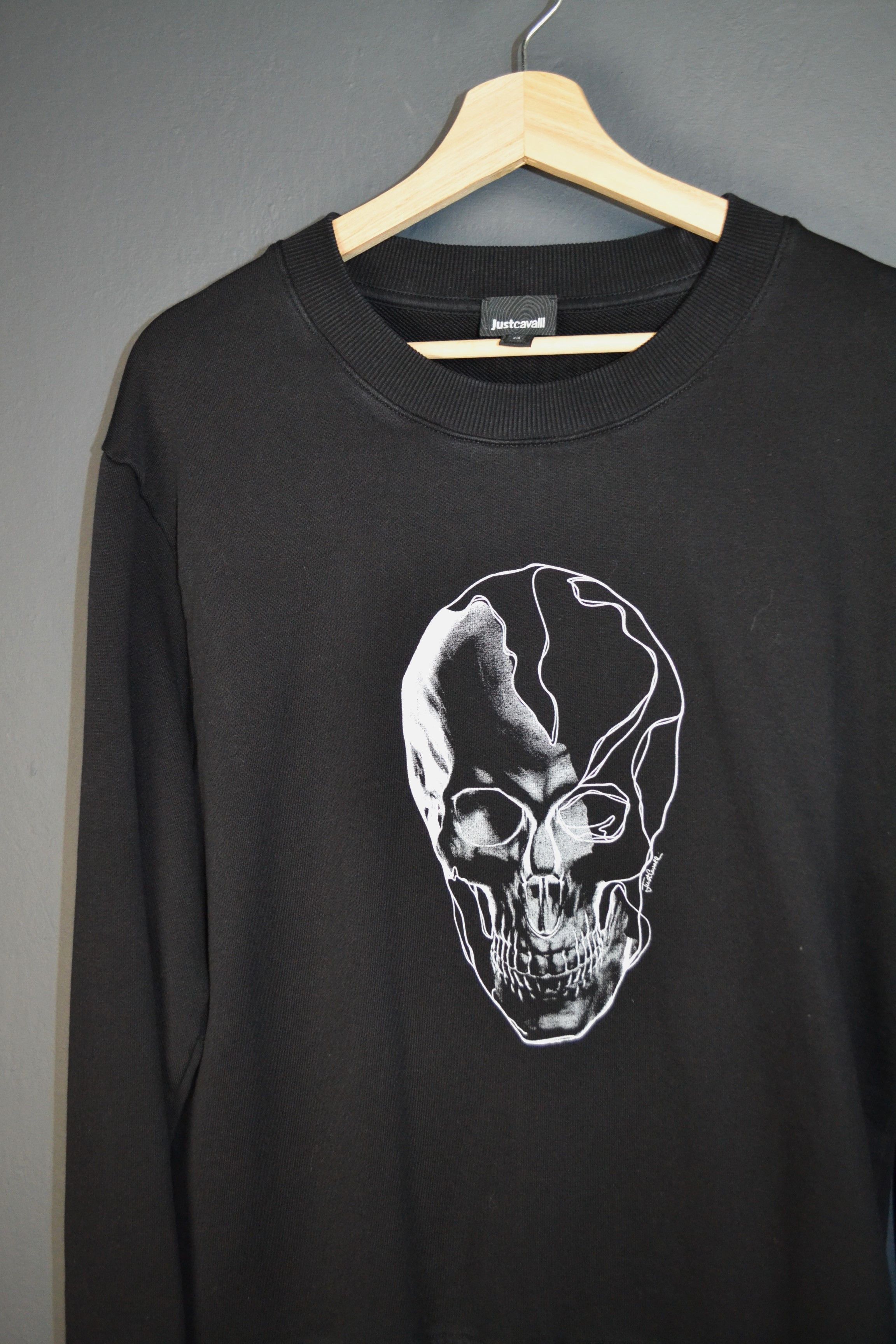 Just Cavalli Roberto M Black Cotton Skull Print Sweatshirt