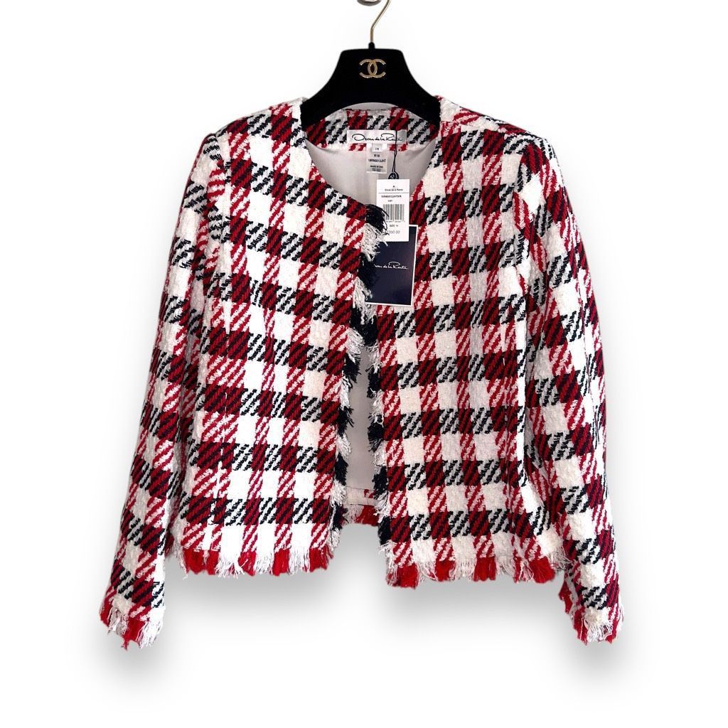 NWT Oscar De La Renta Bicolor Houndstooth Tweed Jacket Sz 14
