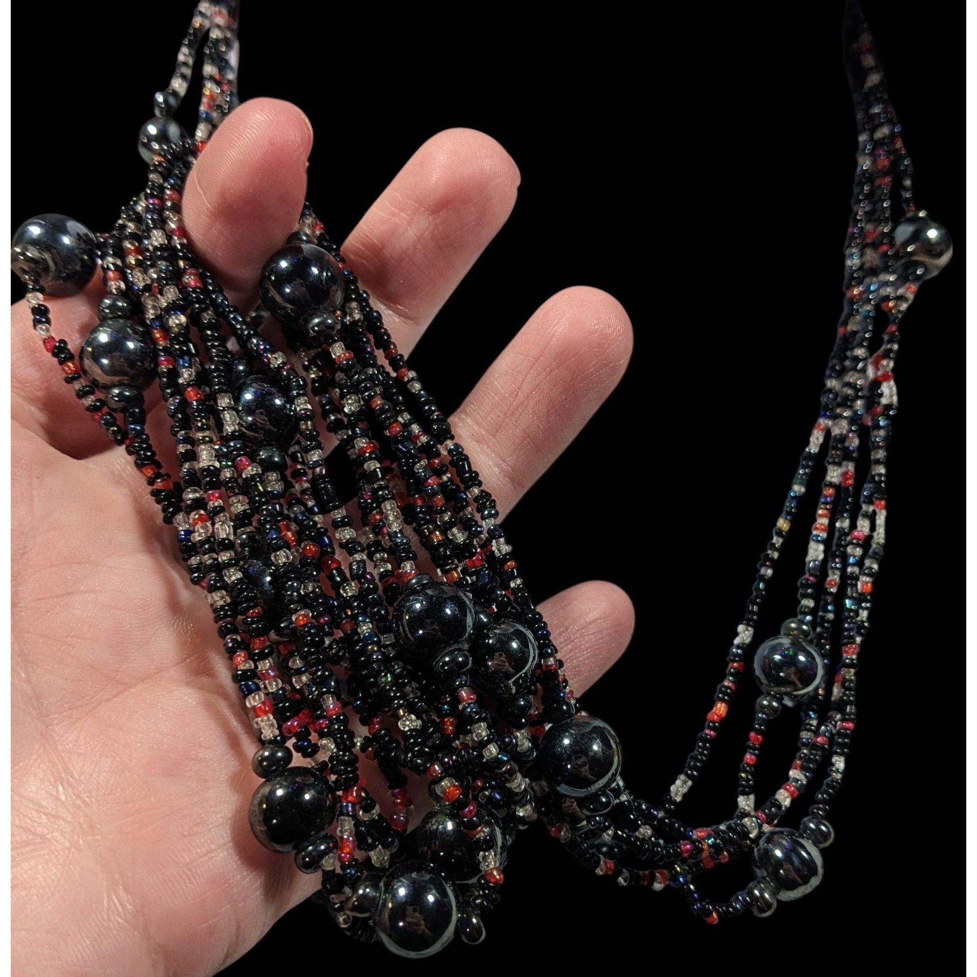 Other Vintage Elegant Black Red And Clear Glass Beaded Multilayer Size ONE SIZE - 6 Thumbnail