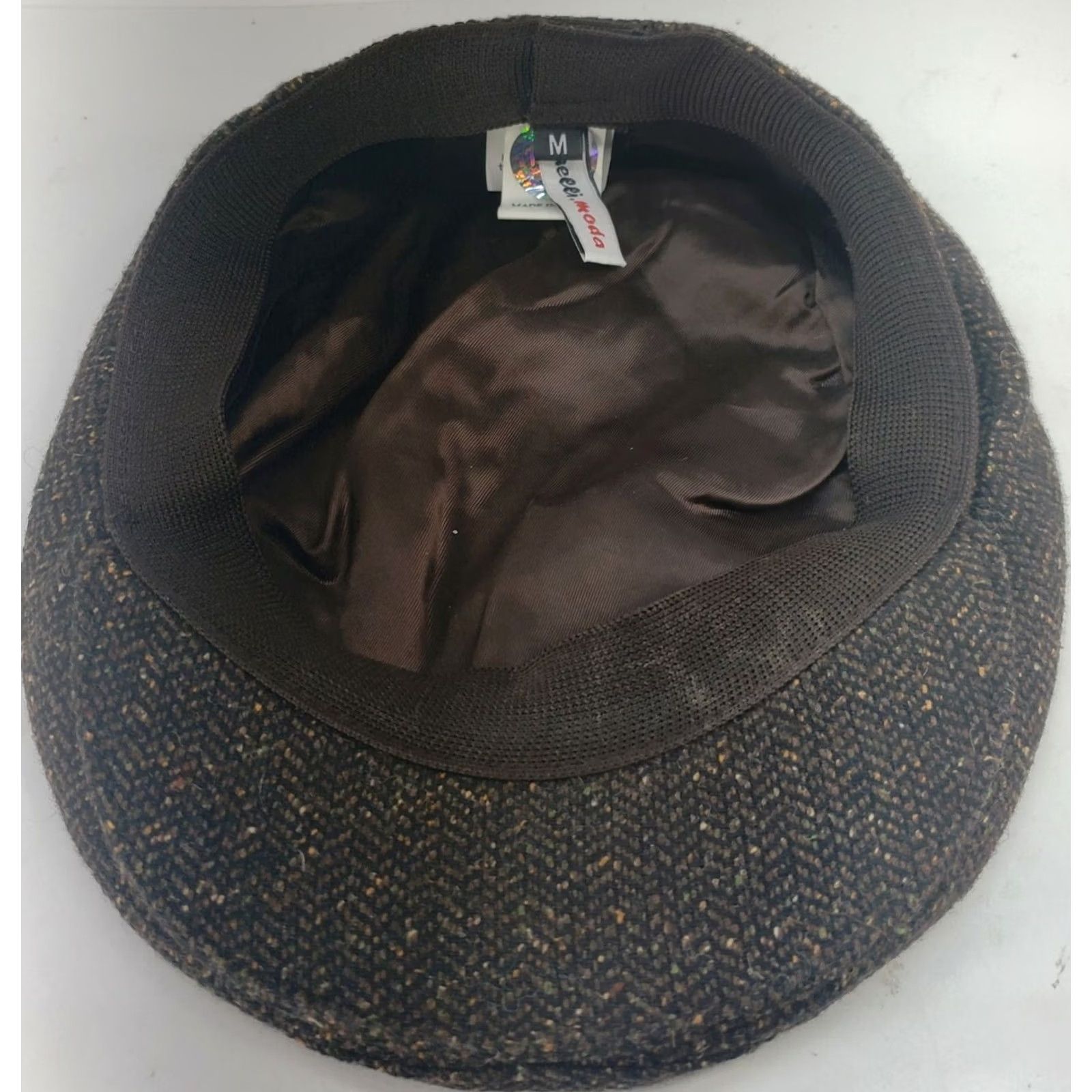 Vintage Bennelli Moda Men's Newsboy Cap Wool 100% Black with Brown Tweed Lined Elastic M Hat Flat Cap Mens Size ONE SIZE - 5 Thumbnail