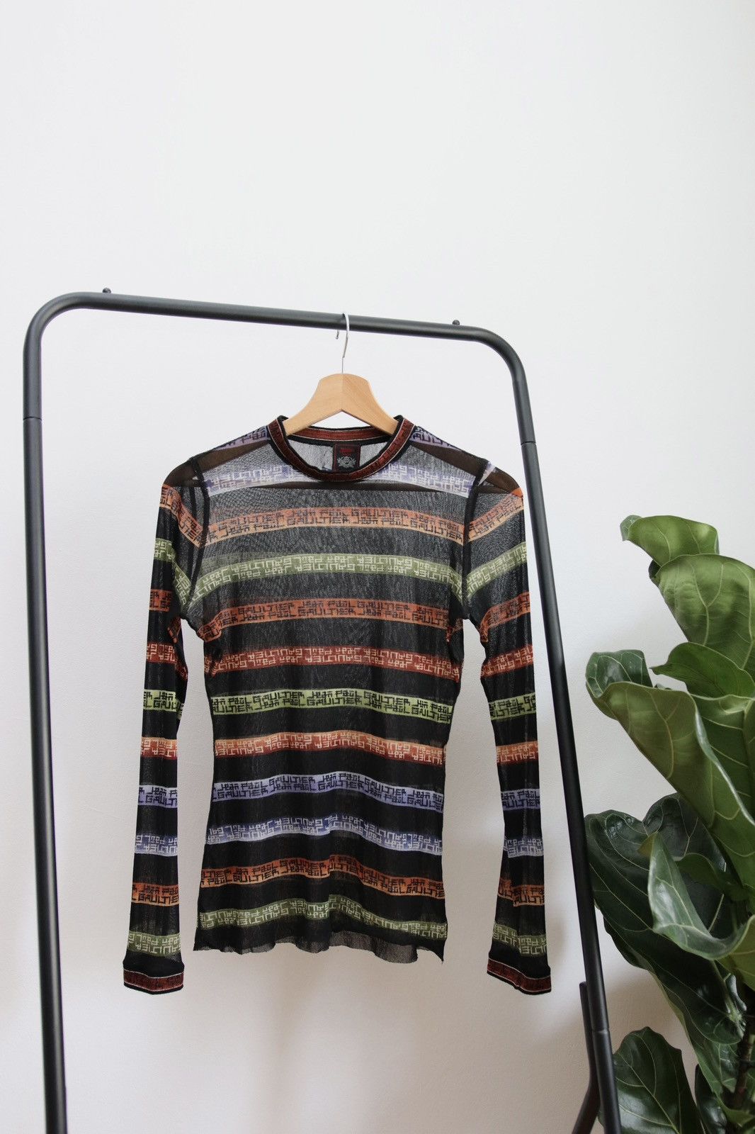 Jean Paul Gaultier × Vintage Jean Paul Gaultier Long Sleeve Mesh Top Pixel Print 90s Size M / US 6-8 / IT 42-44 - 2 Thumbnail