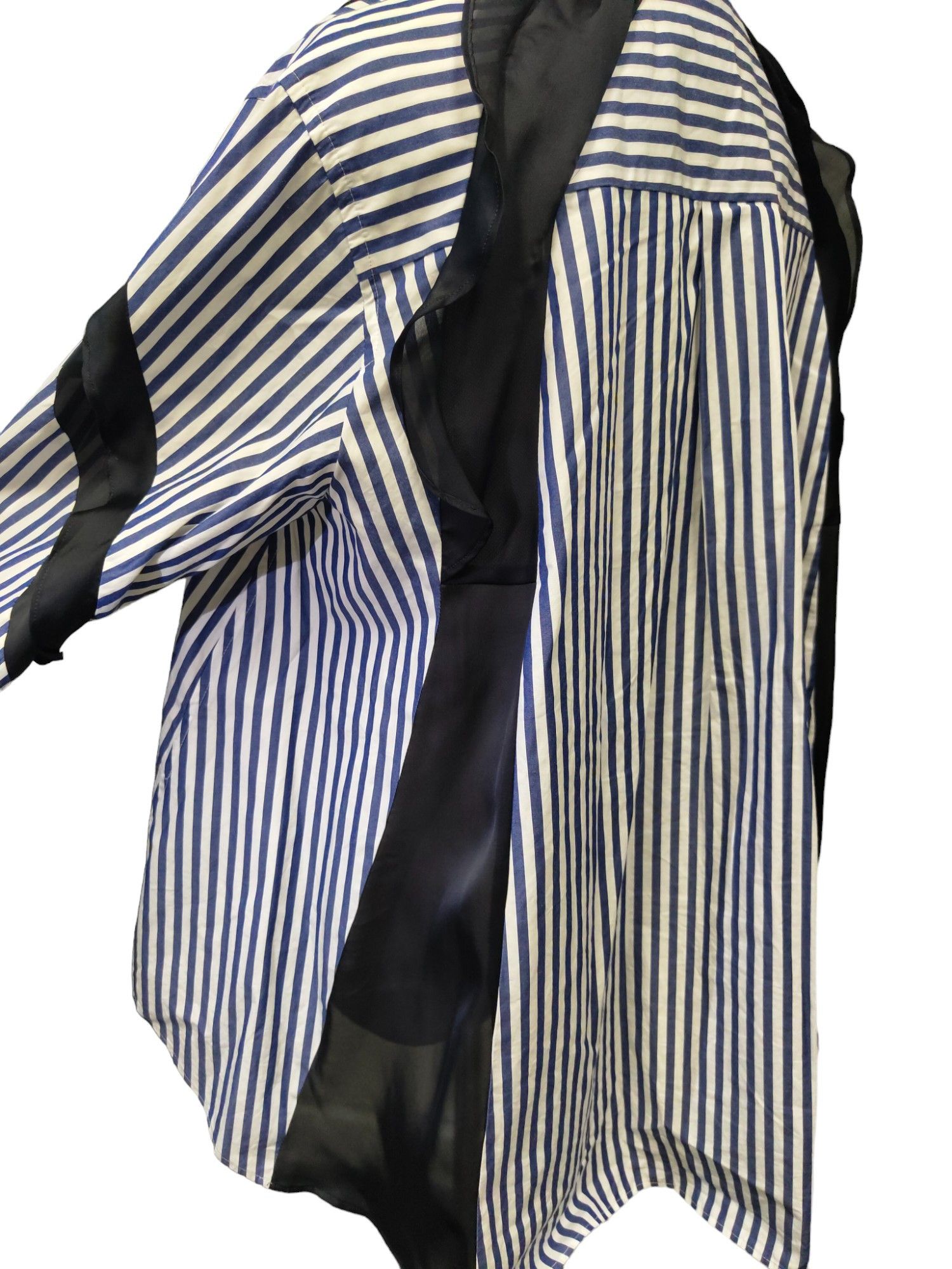 Sacai Blue And White Striped Shirt With Black Chiffon Details Size M / US 6-8 / IT 42-44 - 4 Thumbnail