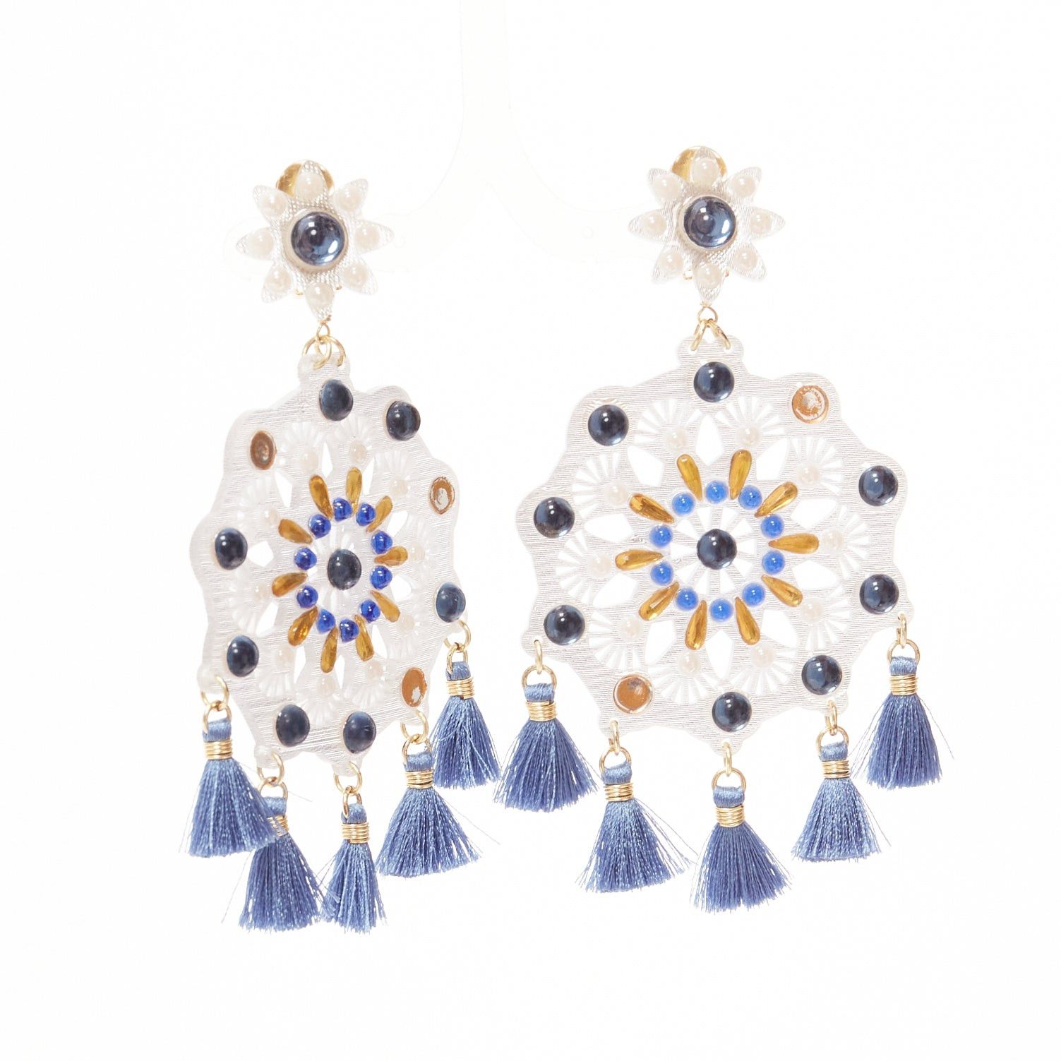 Other MERCEDES SALAZAR clear acrylic blue beads tassels clip on drop earrings Size ONE SIZE - 1 Thumbnail