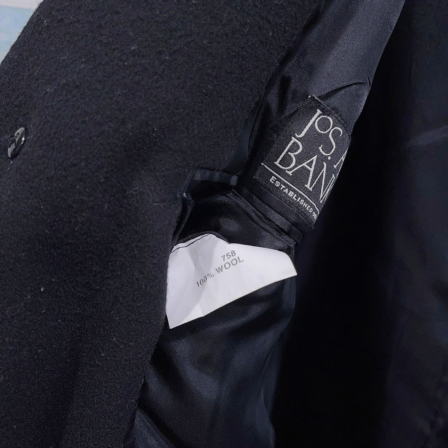 Jos. A. Bank Jos A Bank Wool Flannel Long Overcoat Black Mens 46R Size US XL / EU 56 / 4 - 9 Thumbnail