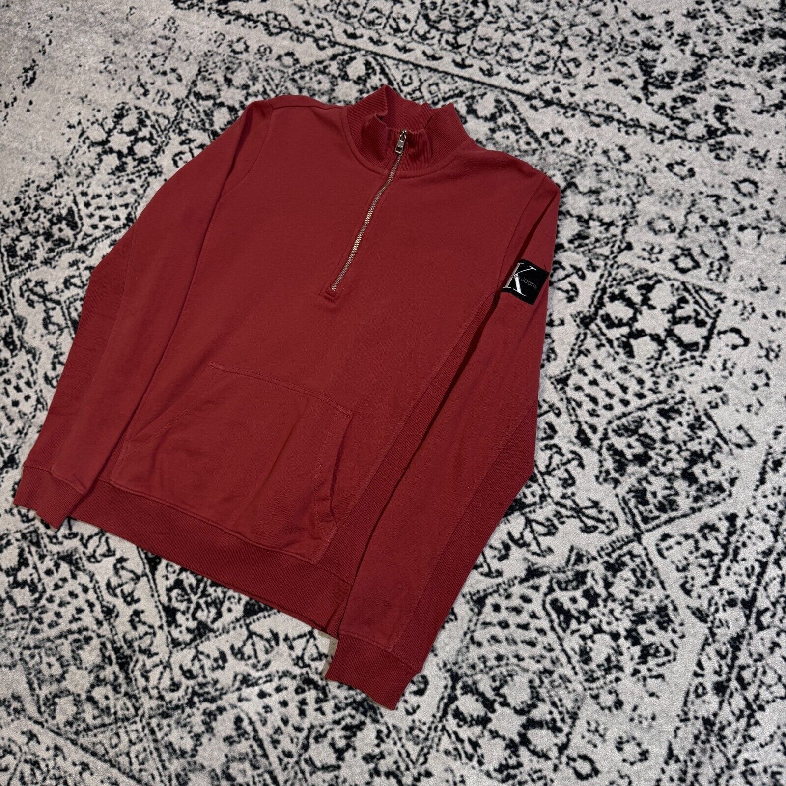 Calvin Klein × Vintage Calvin Klein Unisex Red Cotton Halfzip Sweatshirt Size M Size US M / EU 48-50 / 2 - 2 Thumbnail