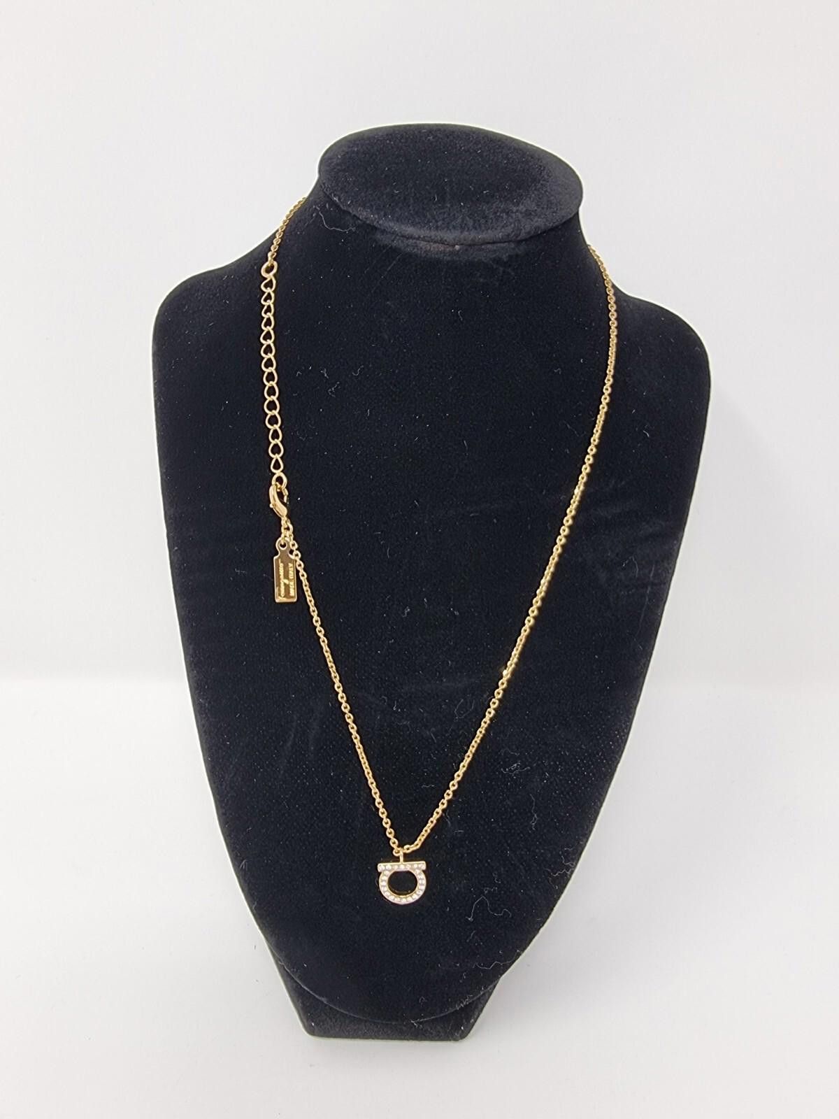 Salvatore Ferragamo SALVATORE FERRAGAMO Gancini Necklace Crystal Gold Pendant Size ONE SIZE - 4 Thumbnail