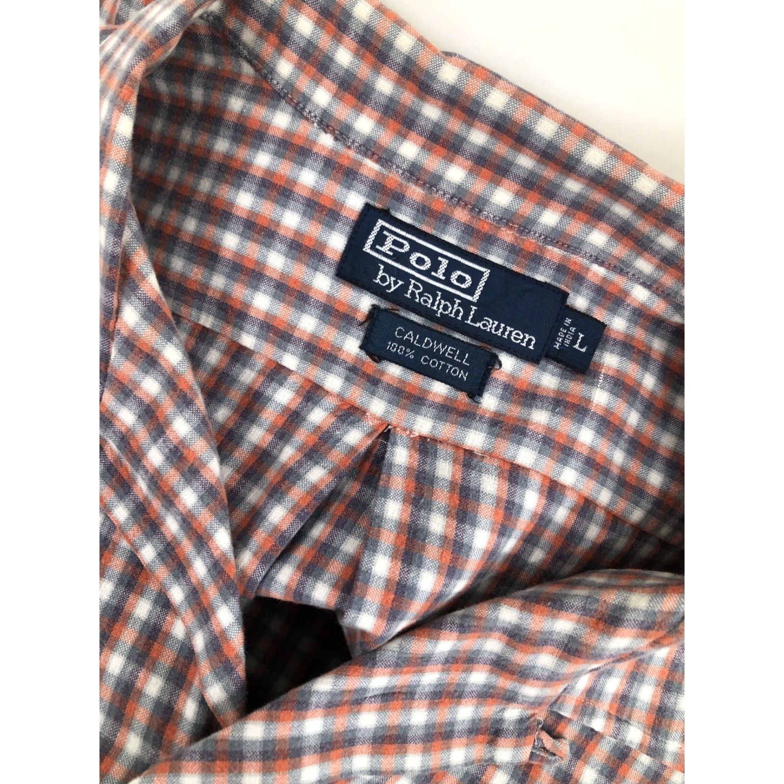 Polo Ralph Lauren Polo / Ralph Lauren Shirt Mens L plaid collar button-up short sleeve Gray / Orangish Red / White Caldwell Size US L / EU 52-54 / 3 - 6 Thumbnail