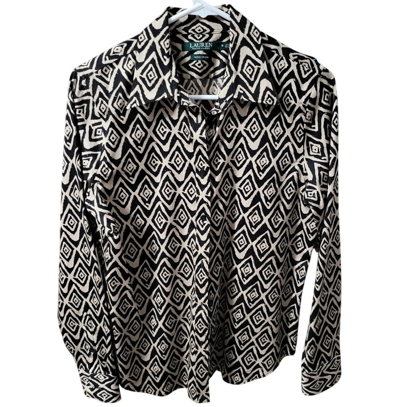 Lauren Ralph Lauren Lauren Ralph Lauren Black & Tan Geo Non-Iron Button Up-M Size L / US 10 / IT 46 - 1 Thumbnail