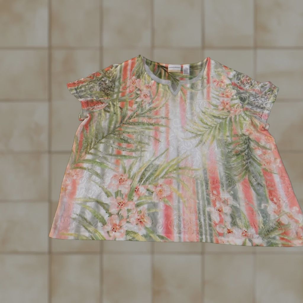 Vintage Alfred Dunner Blouse Womens 2X Green Floral Geometric Sheer Short Sleeve Lace Collared Pullover Plus Size Regular Fit Classic Vintage: No Size XXL / US 16-18 / IT 52-54 - 1 Thumbnail
