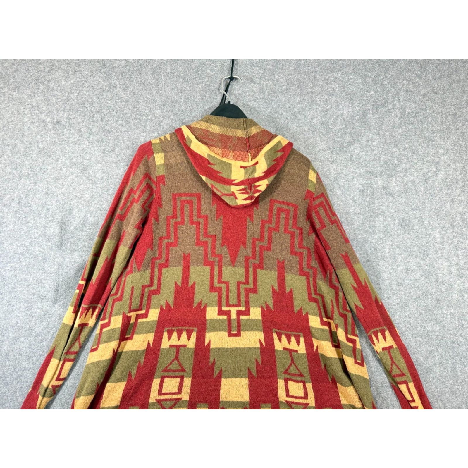 Vintage Tasha Polizzi Sweater Womens S Red Green Aztec Hooded Open Front Cardigan Size S / US 4 / IT 40 - 7 Thumbnail