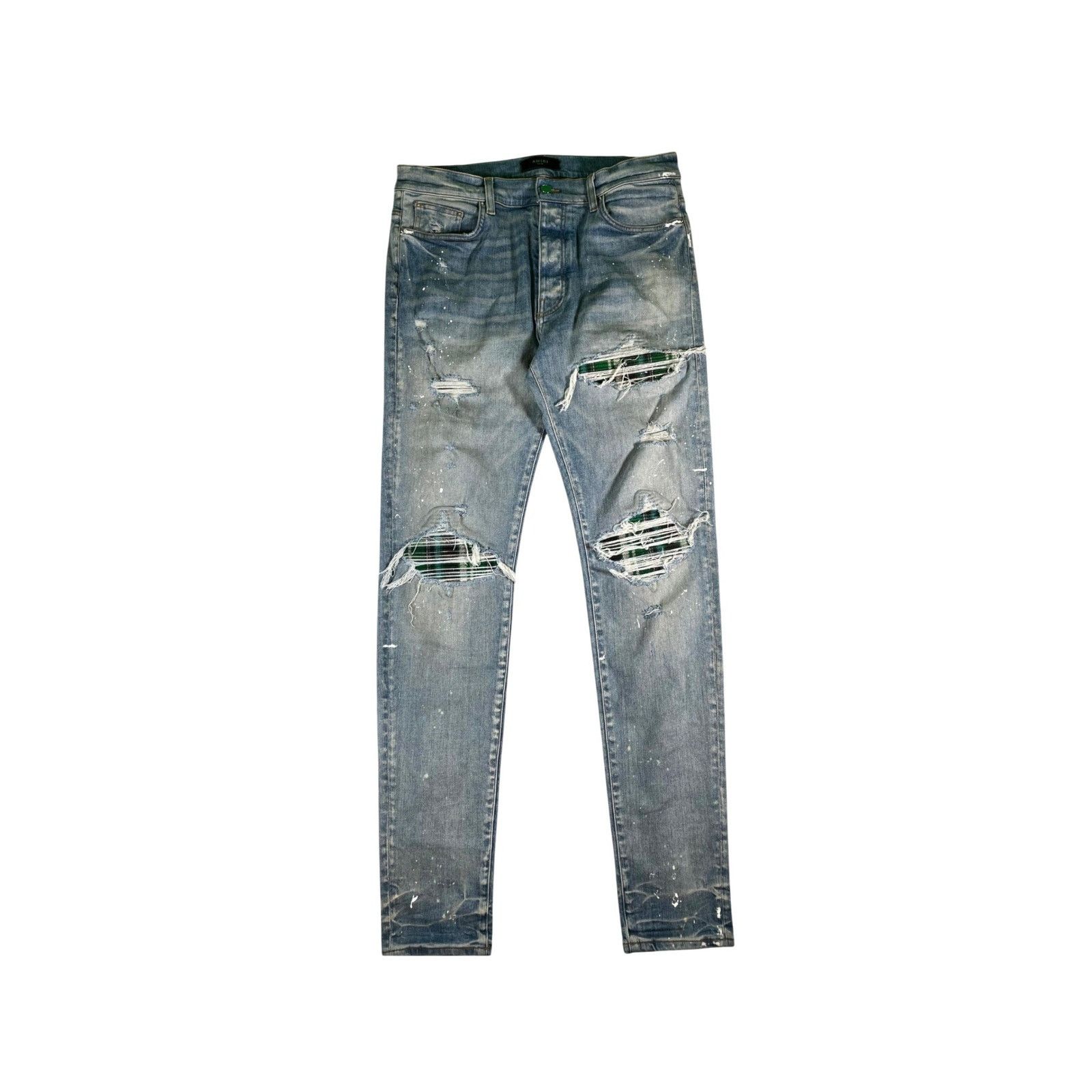 Amiri Amiri "Plaid Patch MX1" Light Wash & Green Jeans Size US 36 / EU 52 - 1 Thumbnail