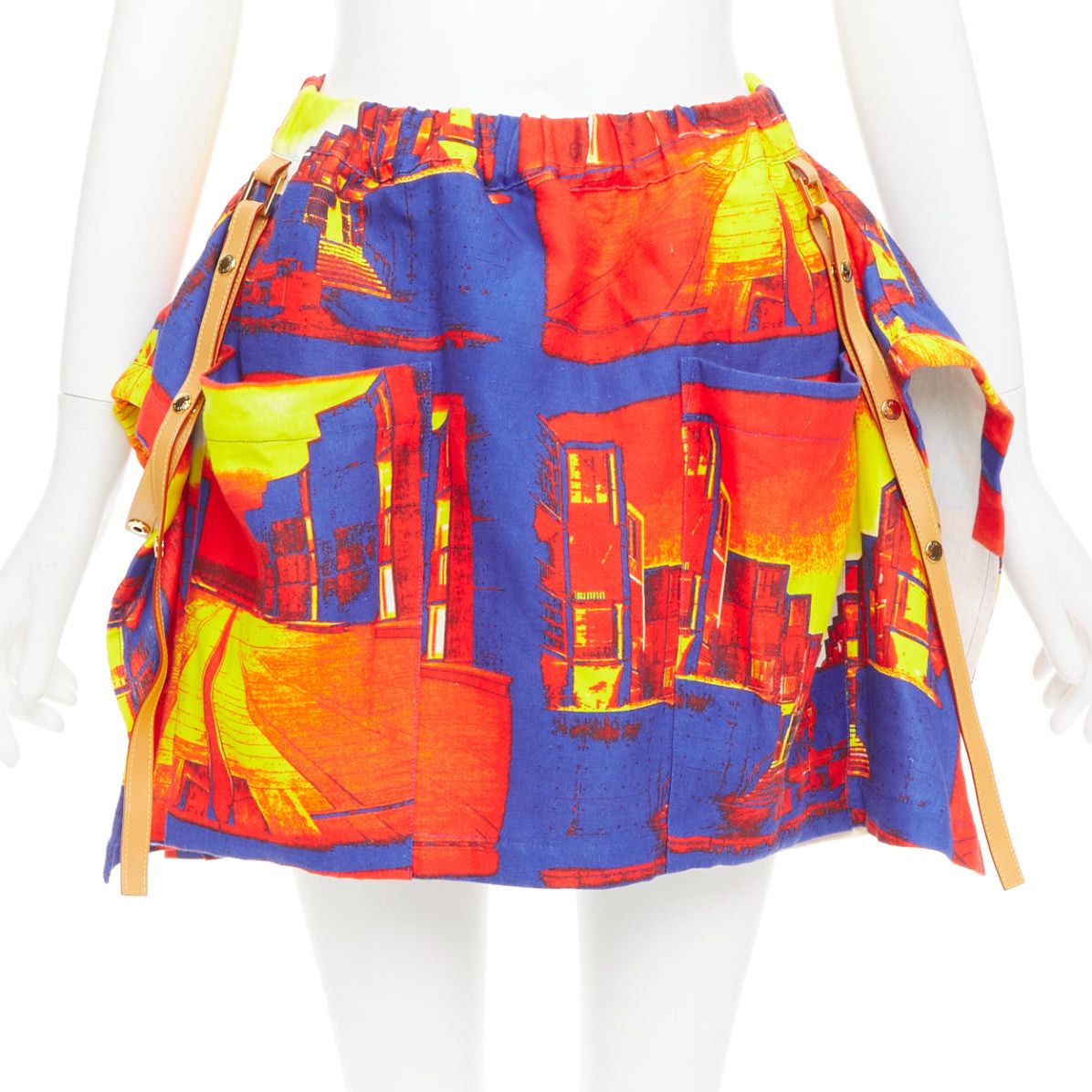 Louis Vuitton LOUIS VUITTON Salk Institute orange purple linen lambskin trim pocket mini skirt FR34 XS Size 26" / US 2 / IT 38 - 1 Thumbnail