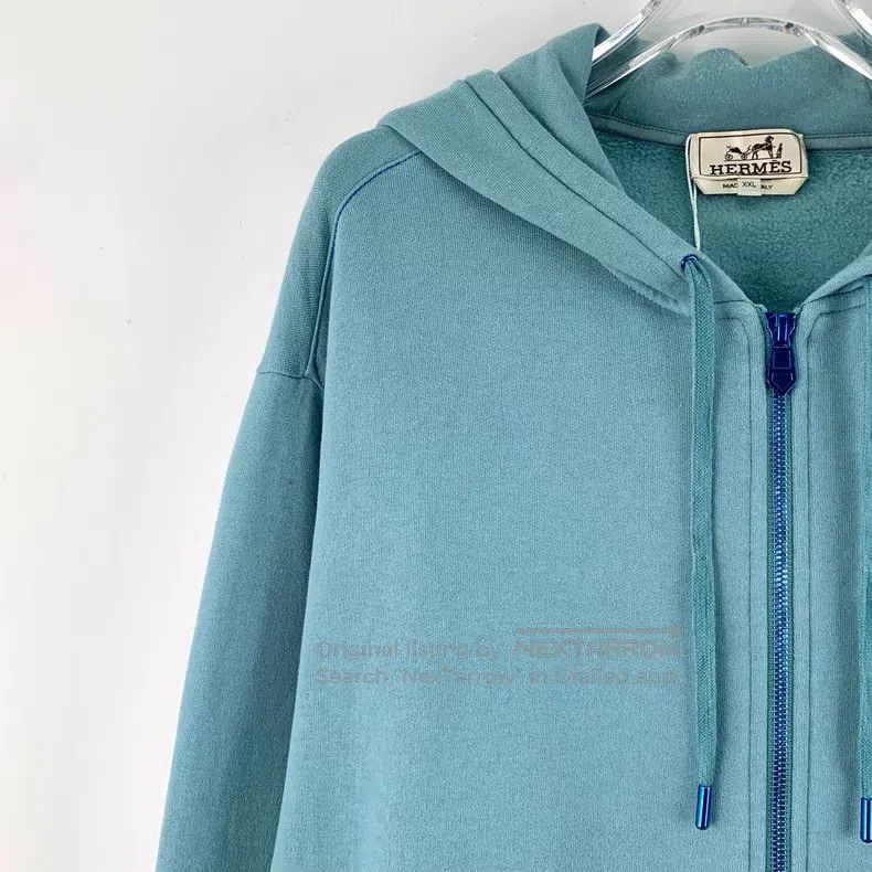 Hermes Hermes Blue Cotton Hooded Drawstring Long Sleeve Zipper Sw Size US XXL / EU 58 / 5 - 3 Thumbnail