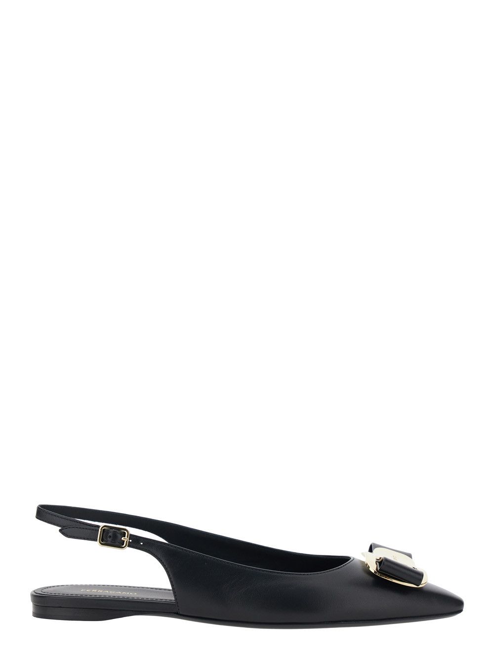 Salvatore Ferragamo 'Zelmi' Black Slingback Ballet Shoes with Logo Plate on the Front in Leather Woman Size US 8.5 / IT 38.5 - 1 Thumbnail