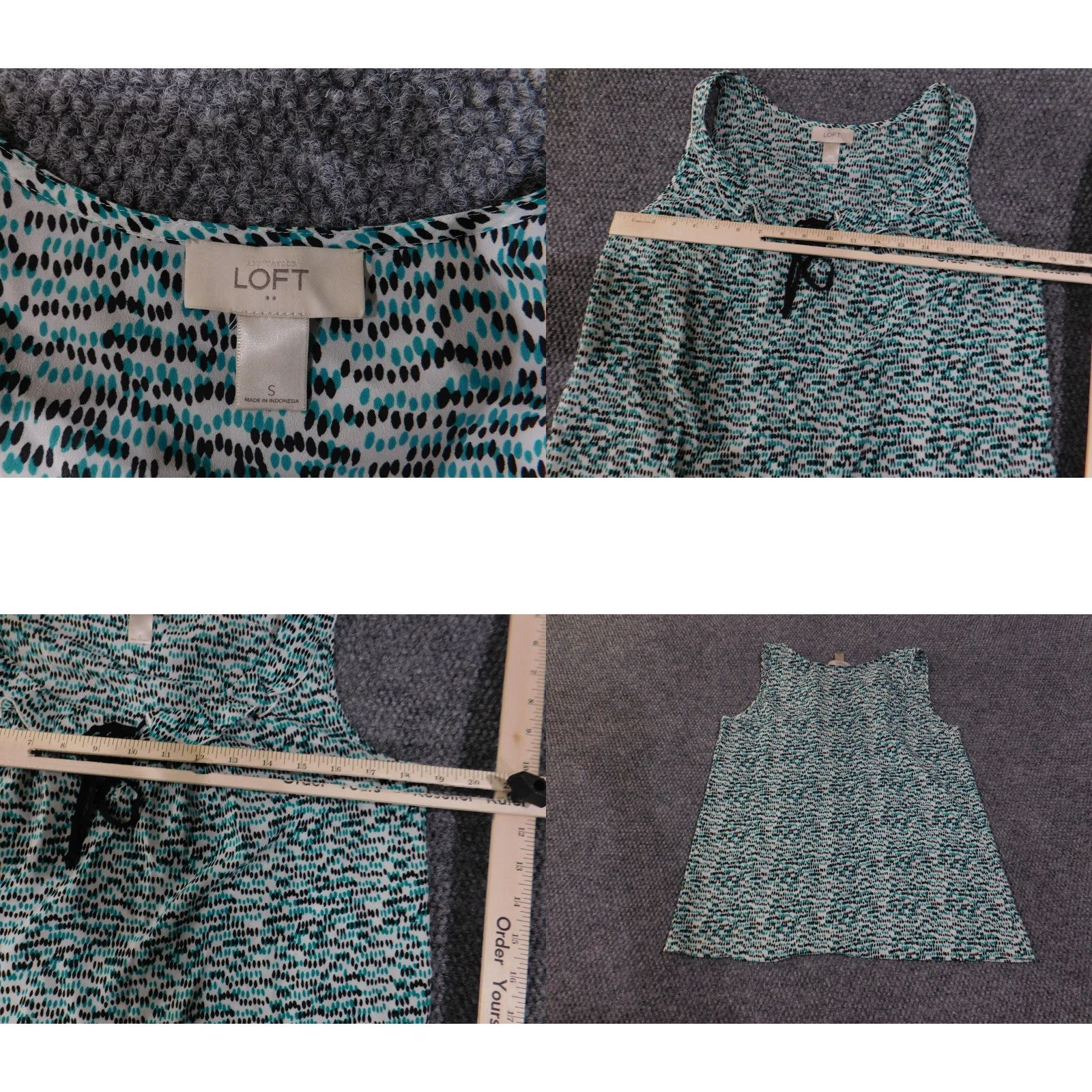 Loft LOFT Shirt Womens Small Teal Black Sleeveless Tie Neck Ruffle Blouse Size S / US 4 / IT 40 - 8 Thumbnail