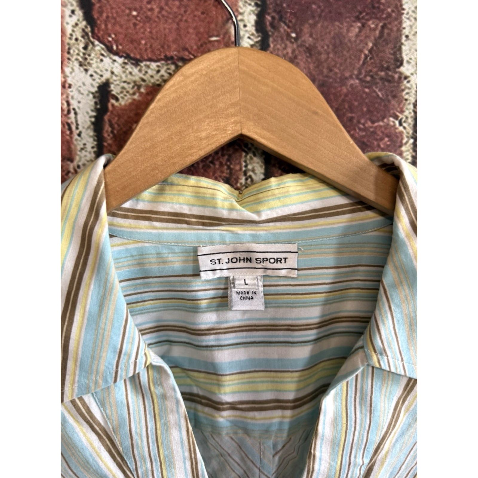St. John St. John Sport Blouse Shirt Womens Multicolor Striped Long Sleeve Linen Size L Size L / US 10 / IT 46 - 3 Thumbnail
